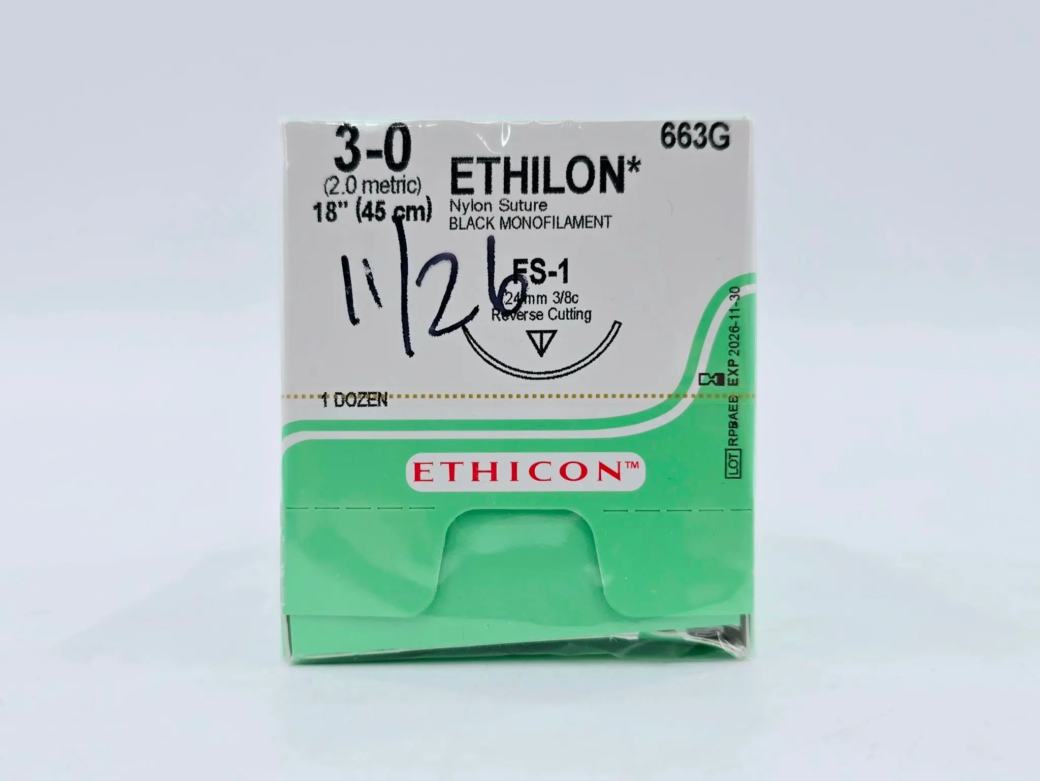Ethicon 663G 3-0 ETHILON BLACK 1X18" FS-1 Box of 12 - Image 2