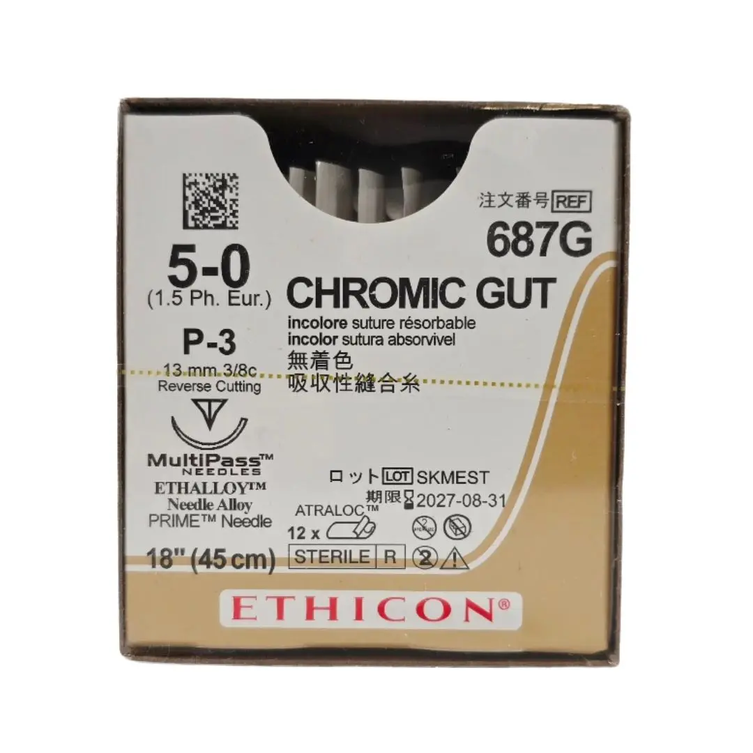 Ethicon 687G CHROMIC GUT 5-0 Naturally BROWN 1X18" P-3 13mm BX/12
