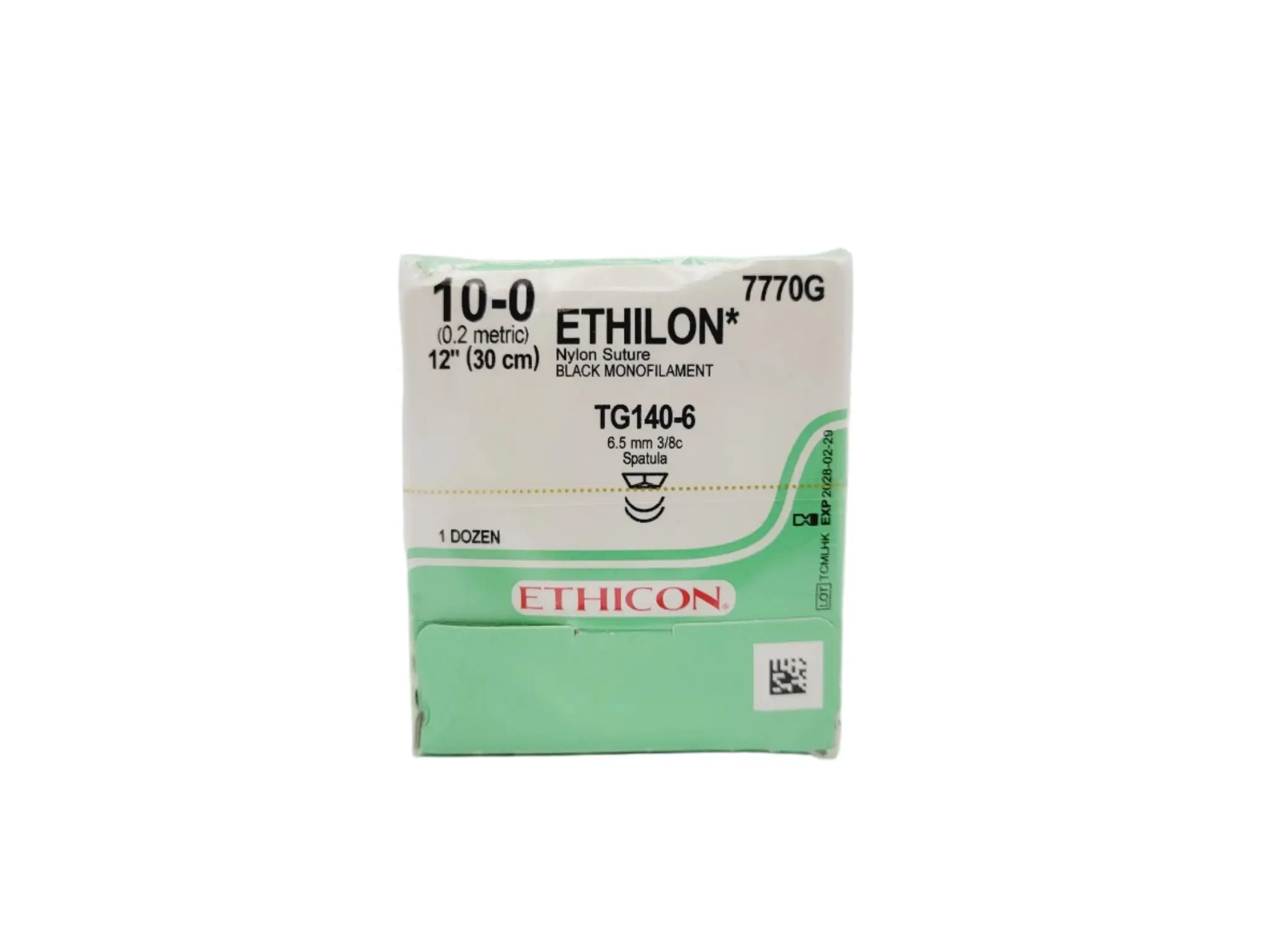 Ethicon 7770G 10-0 ETHILON BLACK 1X12" TG140-6 DOUBLE ARMED Box of 12