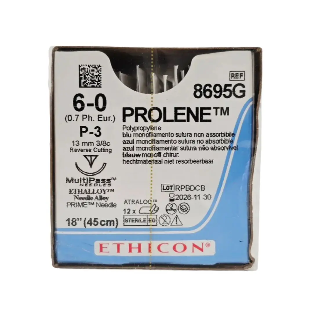 Ethicon Prolene 8695G Suture - Size 5-0, 18" Blue Monofilament, P-3 Needle (Box of 12)