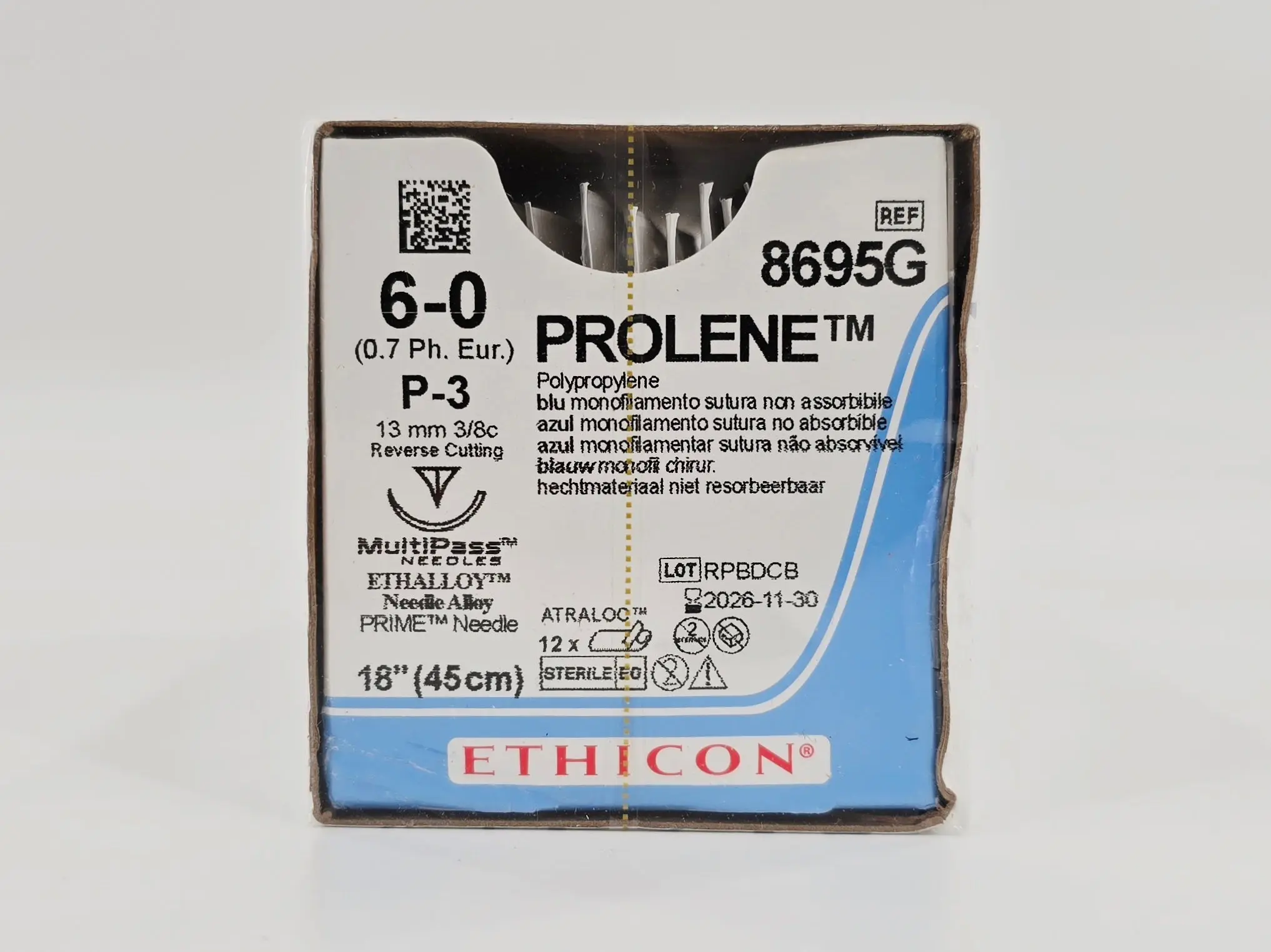 Ethicon Prolene 8695G Suture - Size 5-0, 18" Blue Monofilament, P-3 Needle (Box of 12) - Image 2