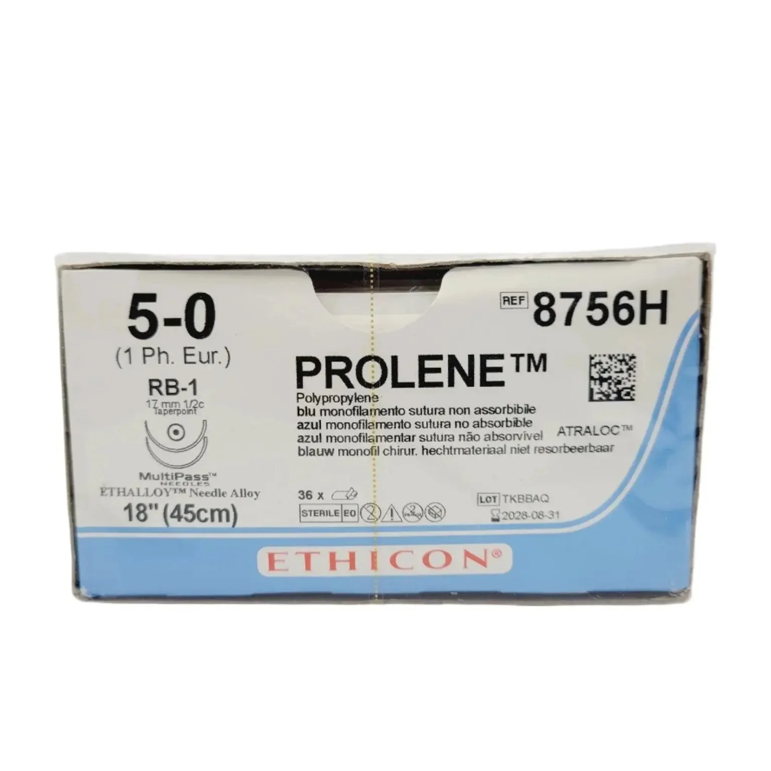 Ethicon 8756H 5-0 PROLENE BLUE 1X18" RB-1 DOUBLE ARMED Box of 36