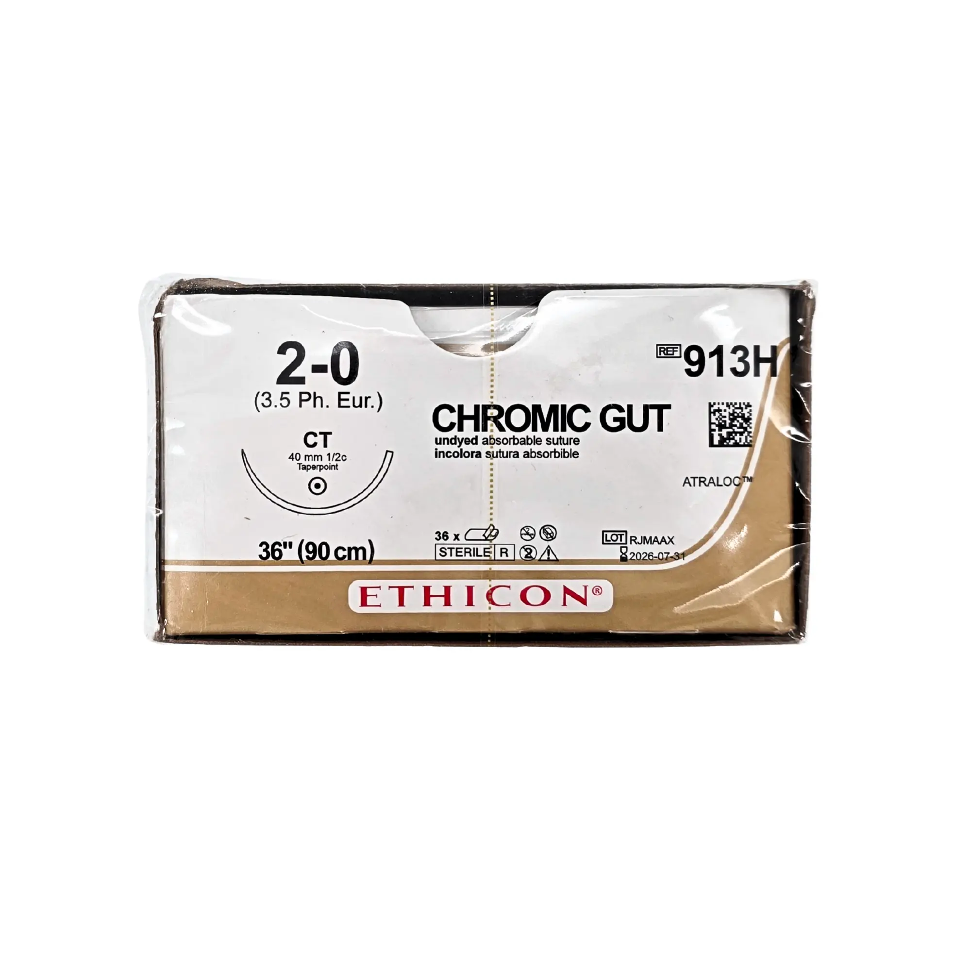 Ethicon 913H Chromic Gut Suture - Size 4-0, 27" Absorbable, CT-2 Taper Needle (Box of 36)