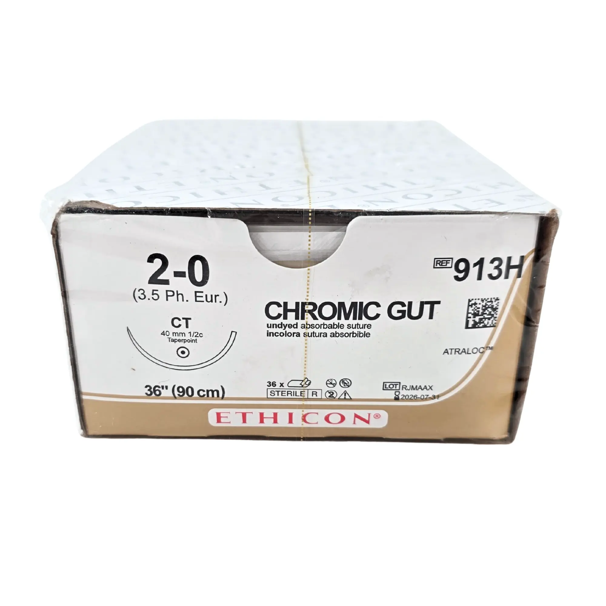 Ethicon 913H Chromic Gut Suture - Size 4-0, 27" Absorbable, CT-2 Taper Needle (Box of 36) - Image 2