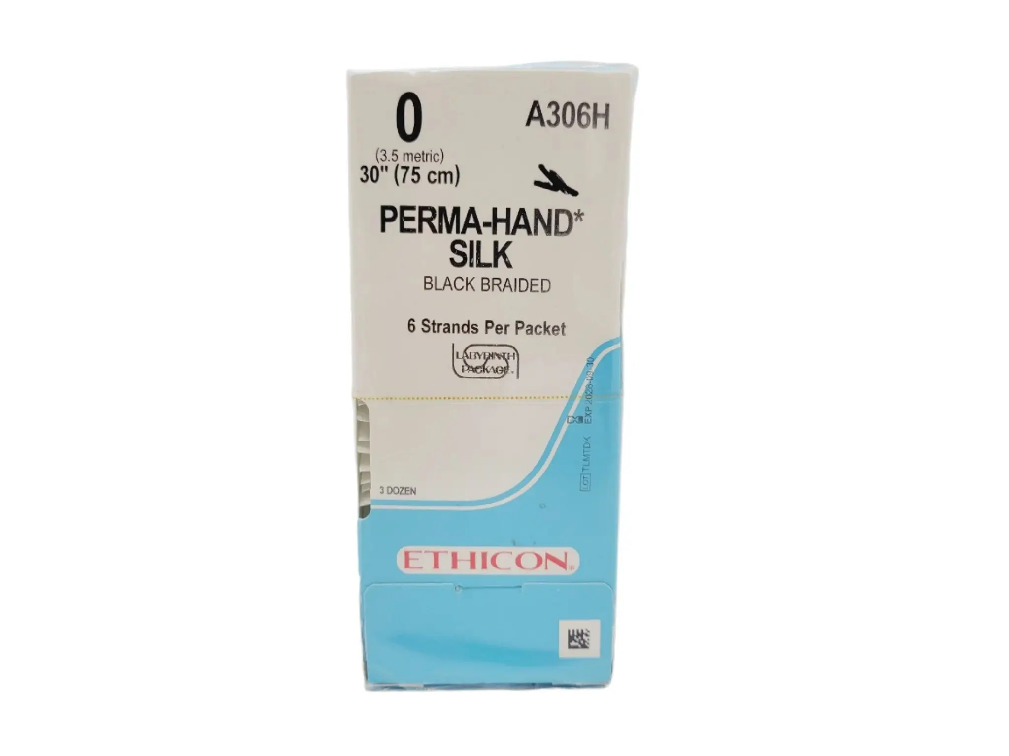 Ethicon A306H 0 PERMA HAND BLACK 6X30" TIE Box of 36