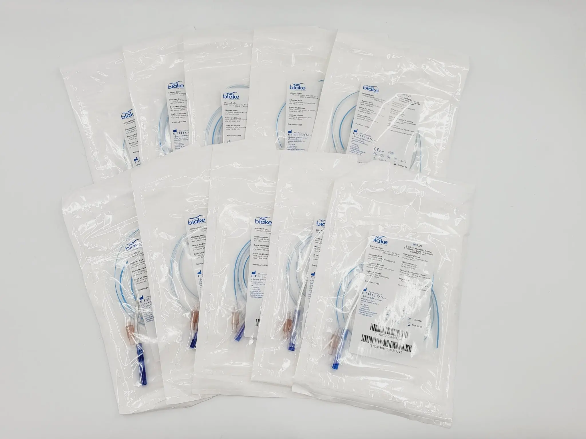 Ethicon Blake Silicone Drain 2229 15 FR Round, Hubless w/ 3/16" Trocar Lot of 10 - Image 2