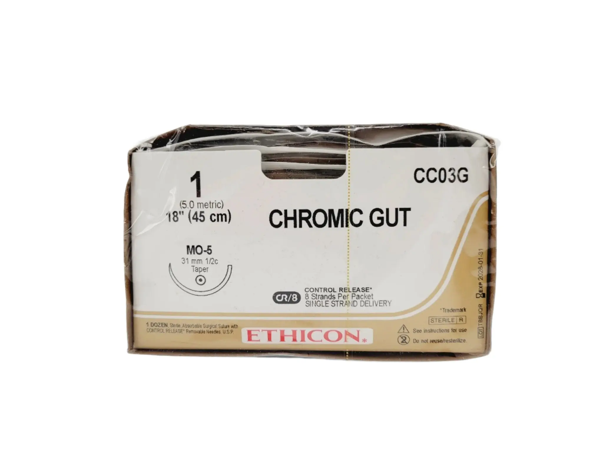 Ethicon CC03G 1 GUT CHROMIC Naturally BROWN 8X18" MO-5 CR Box of 12