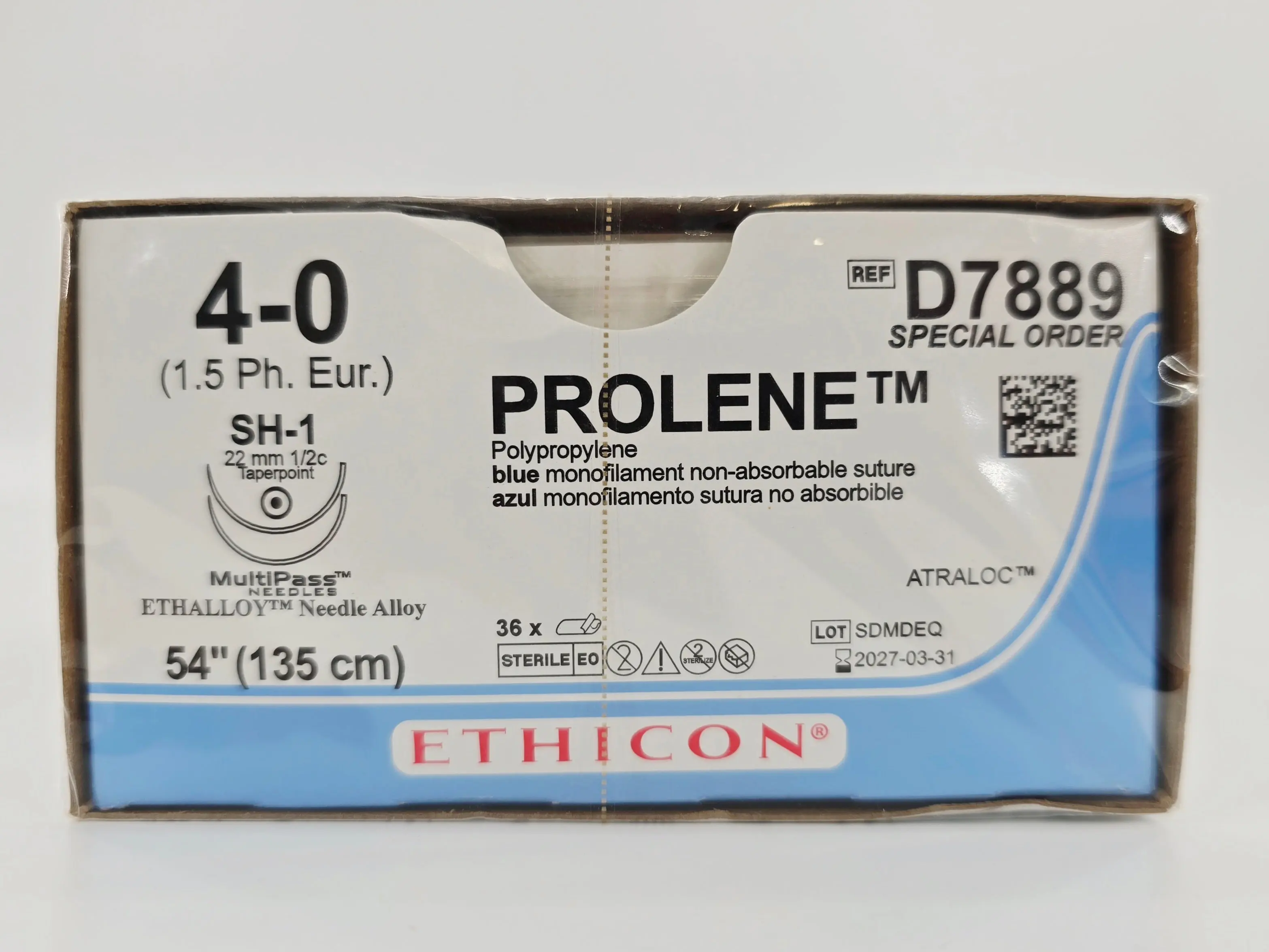Ethicon D7889 4-0 Prolene 1X54" SH-1, SH-1 ETHALLOY BX/36 - Image 2
