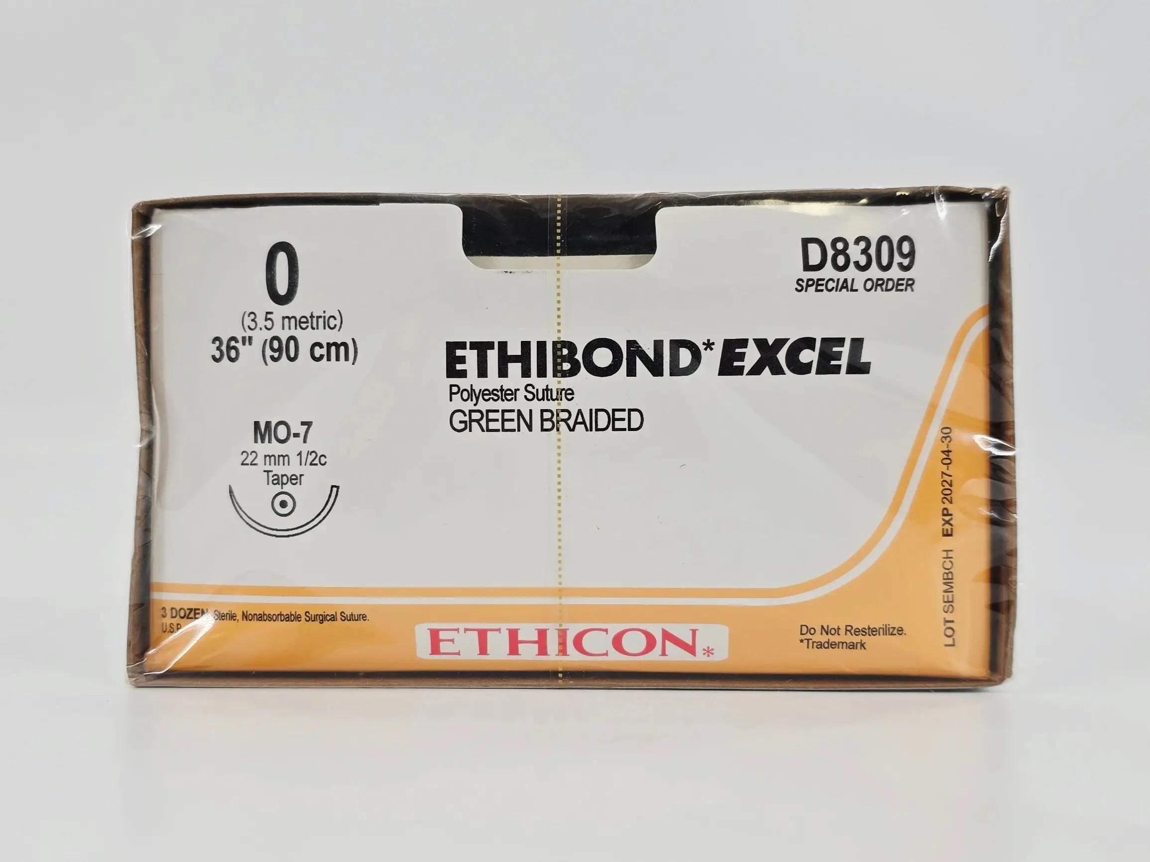 Ethicon D8309 ETHIBOND EXCEL 0 Green 1X36" MO-7 22mm Taper BX/36 - Image 2