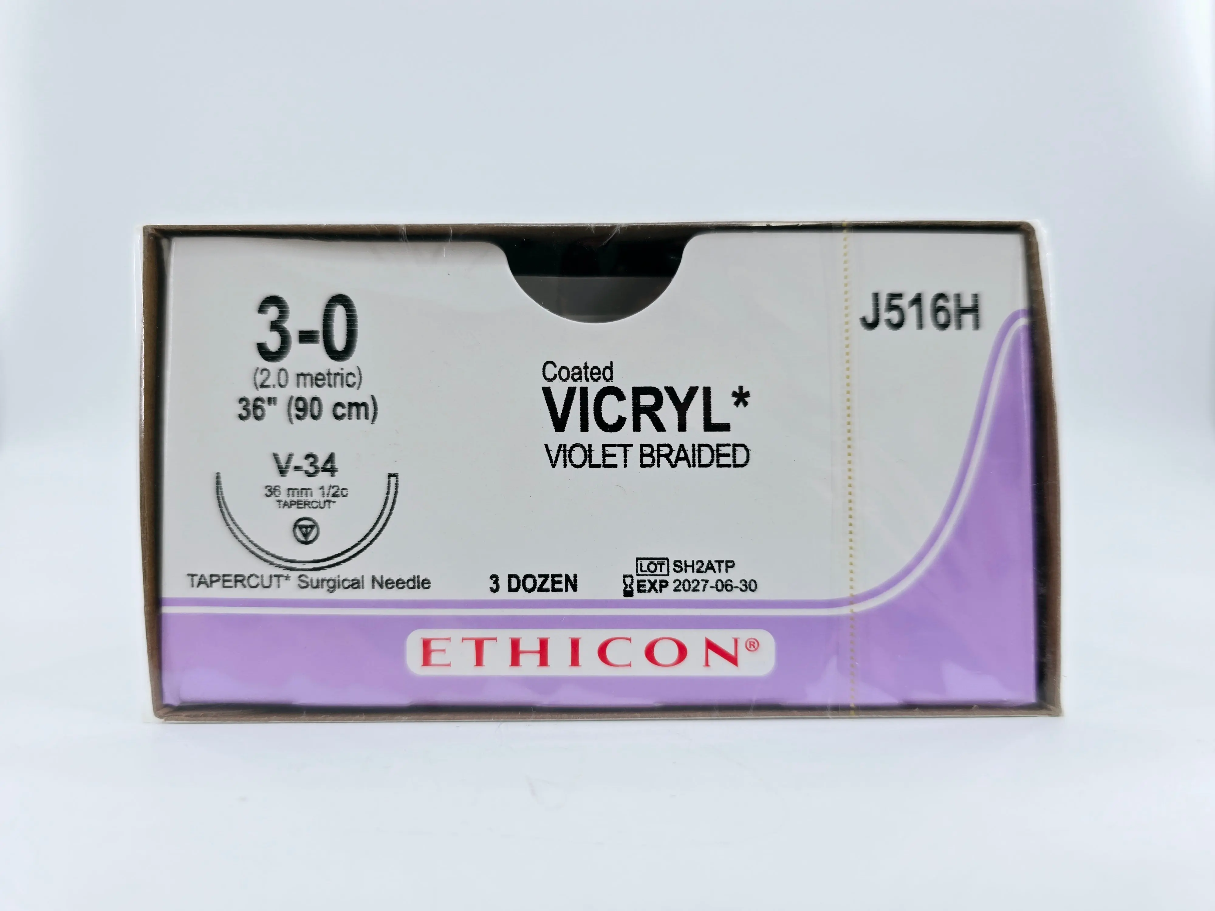 Ethicon J516H 3-0 Coated VICRYL Violet 1X36" V-34 Box of 36 - Image 2