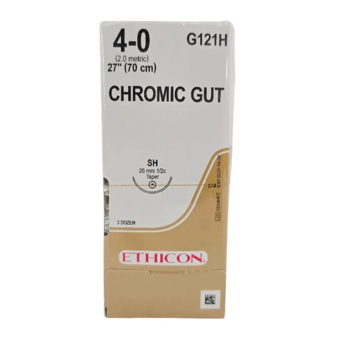 Ethicon G121H CHROMIC GUT 4-0 Naturally BROWN 1X27" SH 26mm BX/36