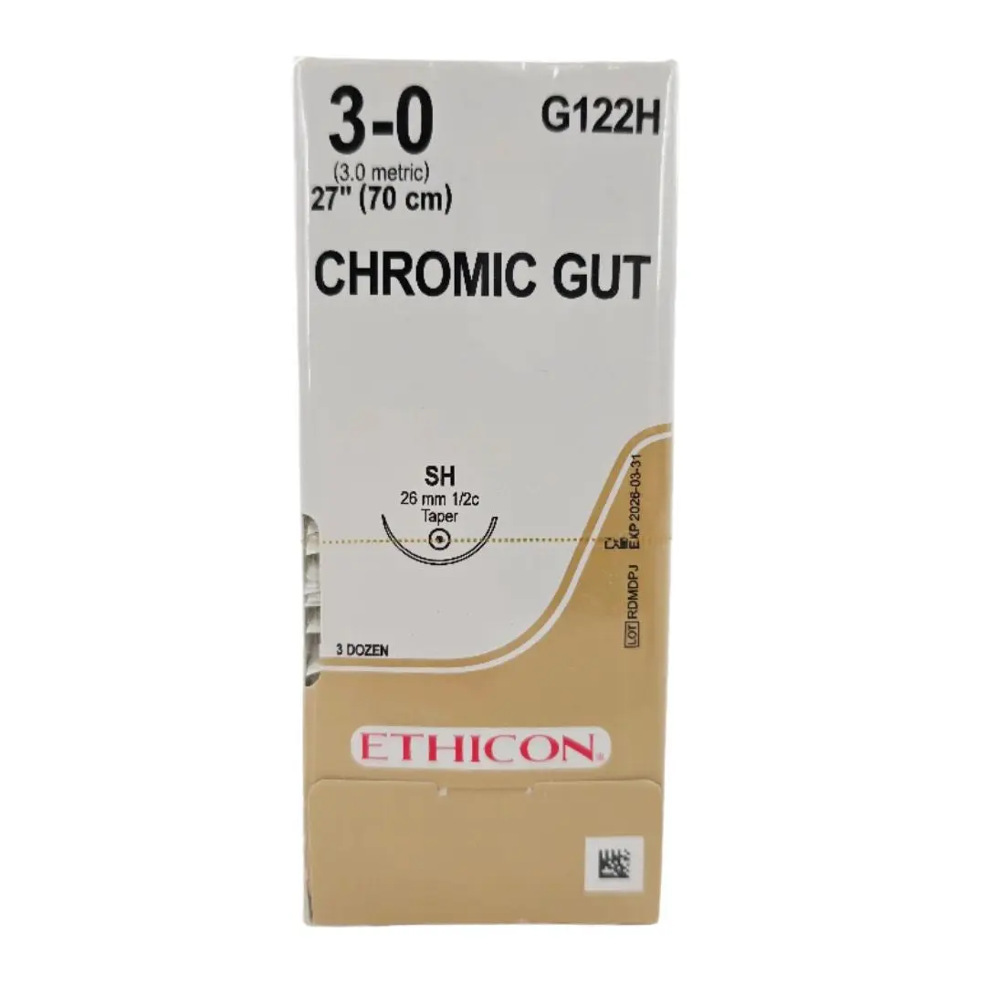 Ethicon G122H CHROMIC GUT 3-0 Naturally BROWN 1X27" SH 26mm BX/36