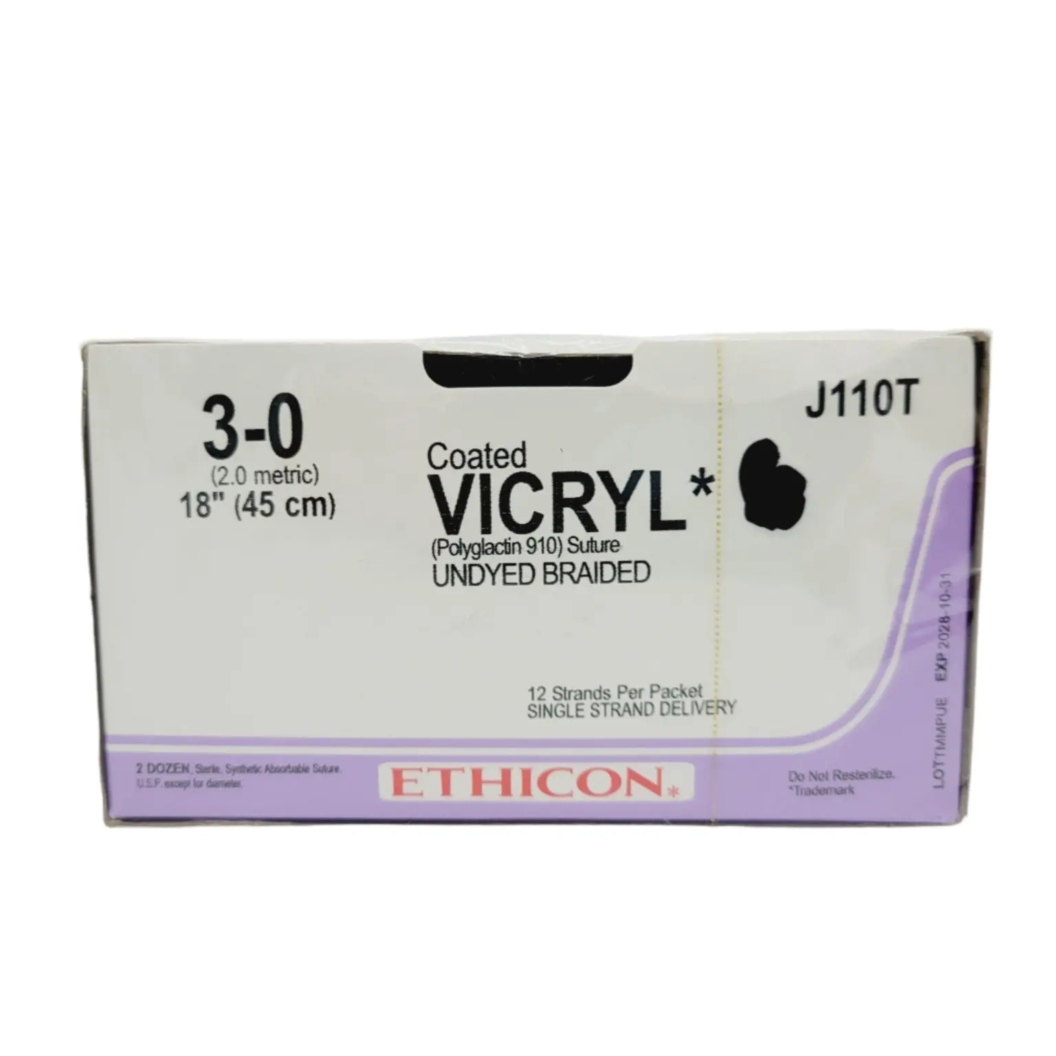 Ethicon J110T 3-0 COATED VICRYL UNDYED BRAIDED 1X18" Box of 24