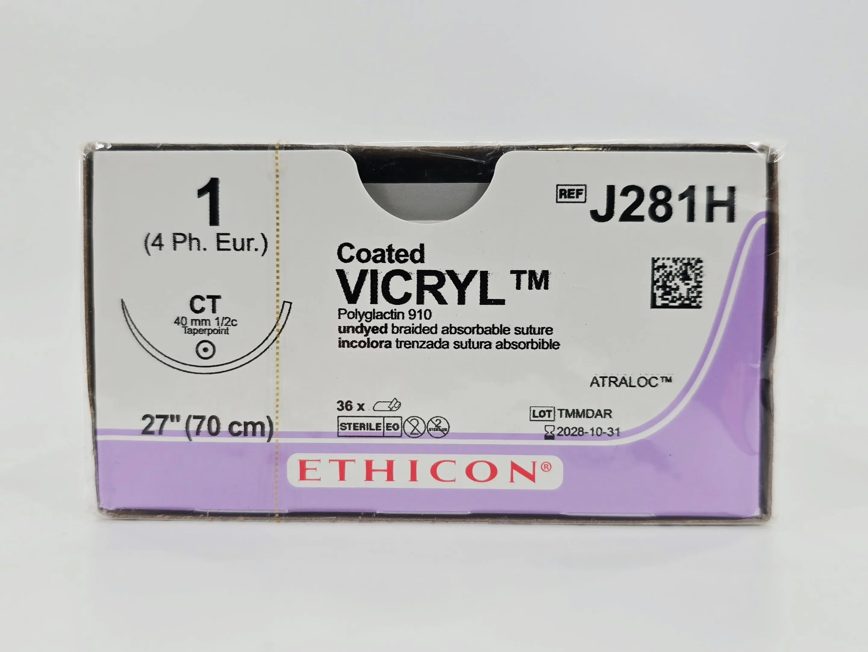 Ethicon J281H Coated VICRYL 1 Undyed 1X27" CT 40mm BX/36 - Image 2