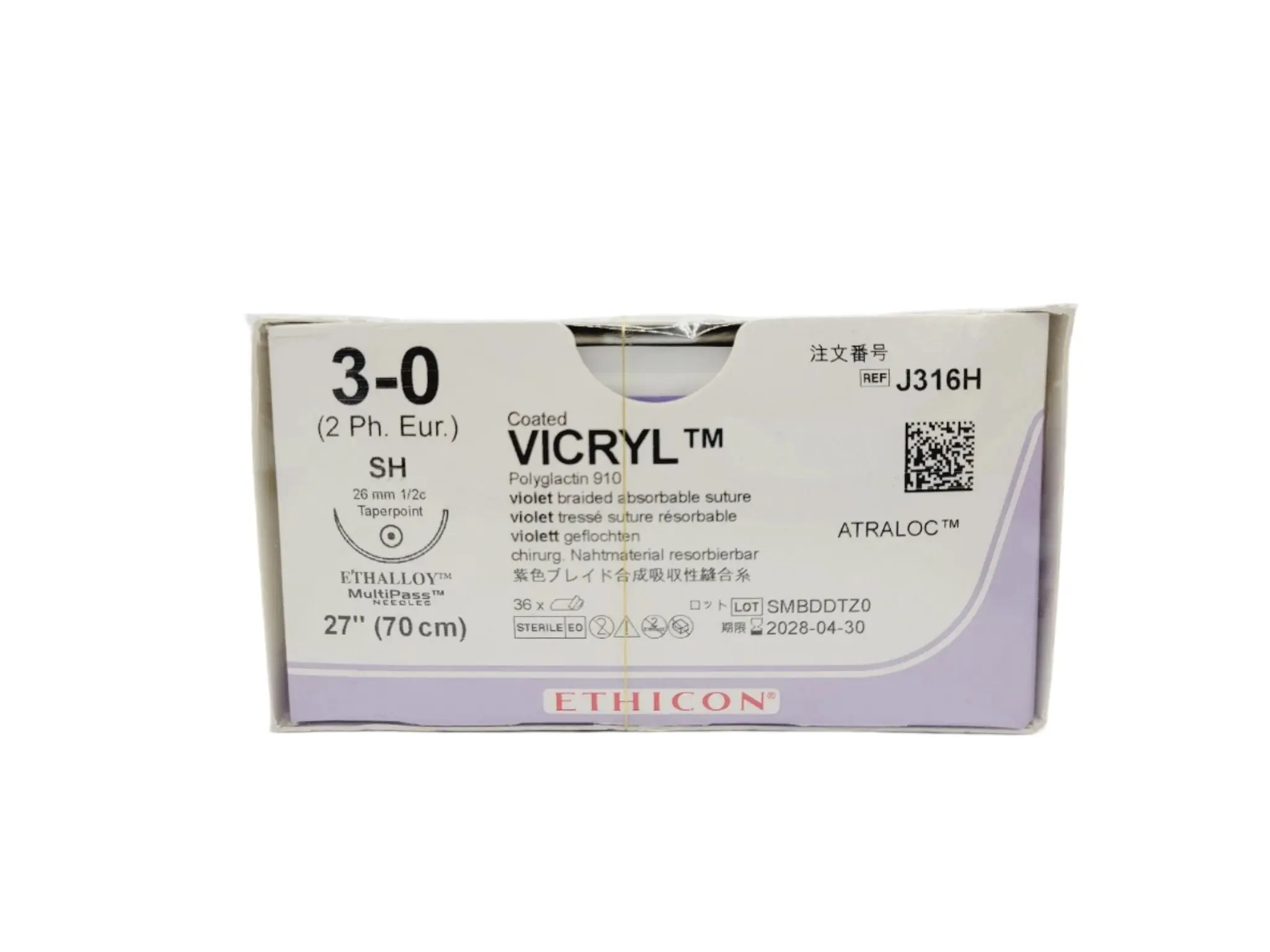 Ethicon J316H 3-0 COATED VICRYL VIOLET 1X27" SH Box of 36