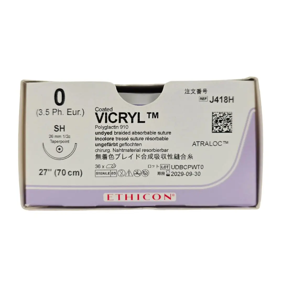 Ethicon J418H 0 Coated VICRYL 1X27" SH 26mm Taper Point BX/36 OPEN BOX - FULL