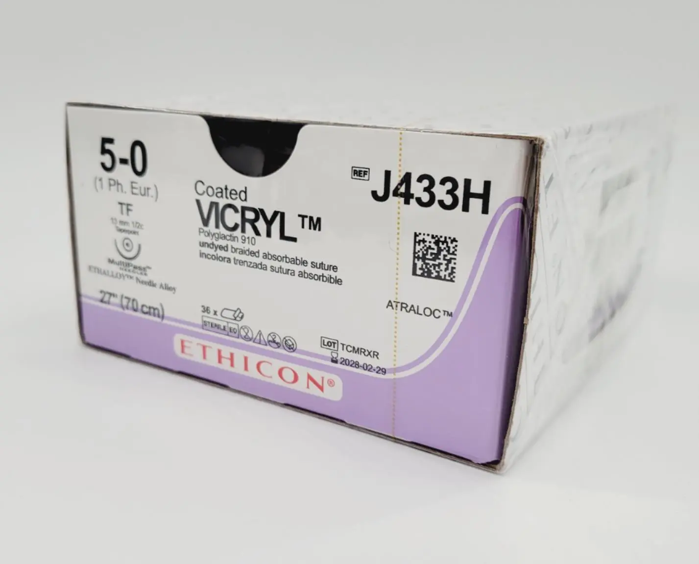 Ethicon J433H 5-0 Coated Vicryl Undyed 1 x 27" TF 36 Box - Image 2