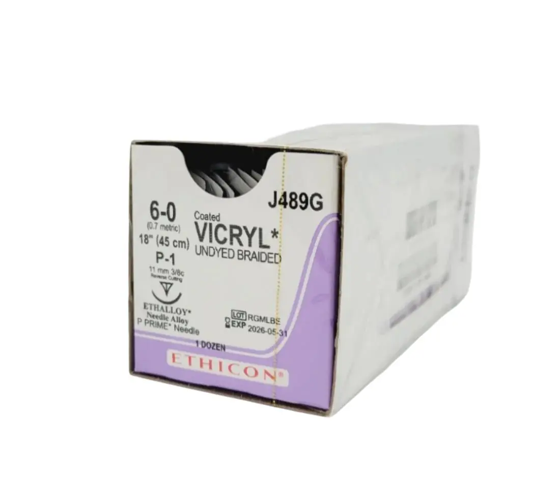 Ethicon J489G 6-0 Coated Vicryl Undyed Braided Box of 12