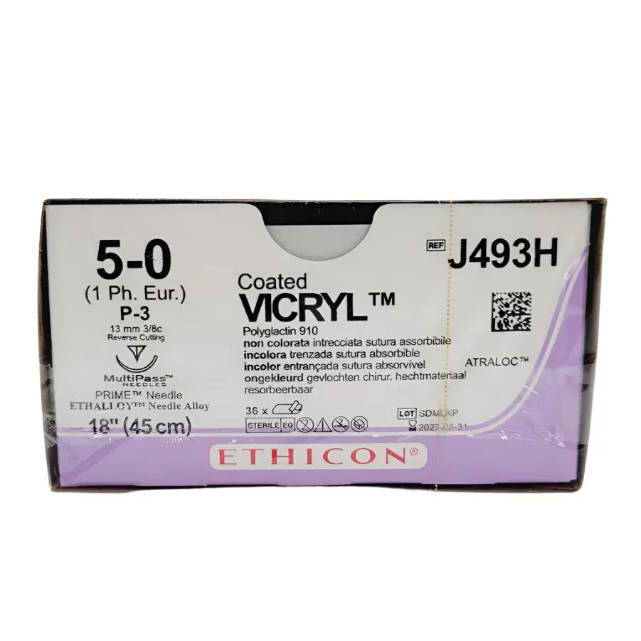 Ethicon J493H 5-0 Coated Vicryl Undyed 1 x 18" P-3 36 Box