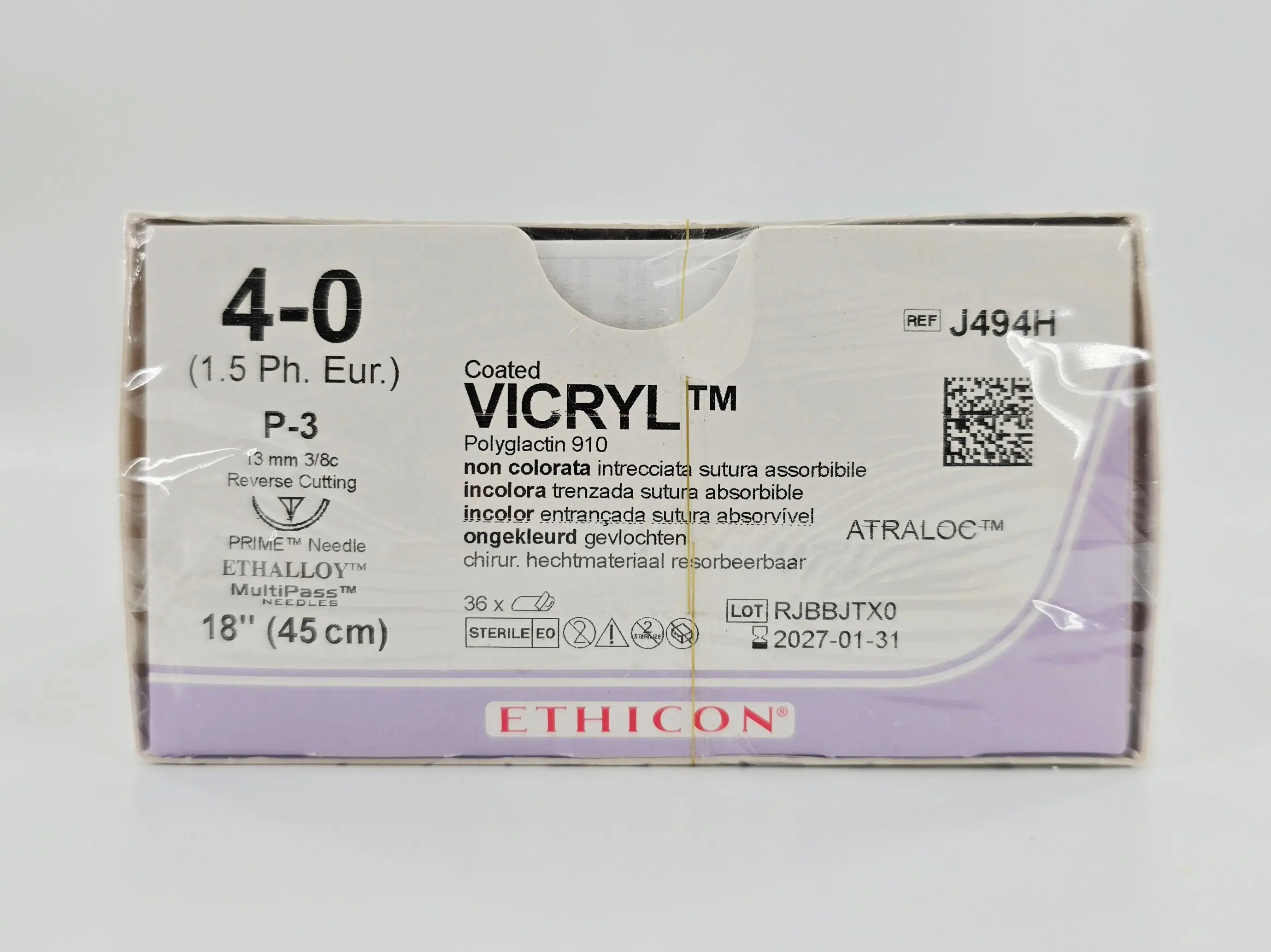 Ethicon J494H 4-0 Coated VICRYL Undyed 1X18" P-3 13mm BX/36 - Image 2