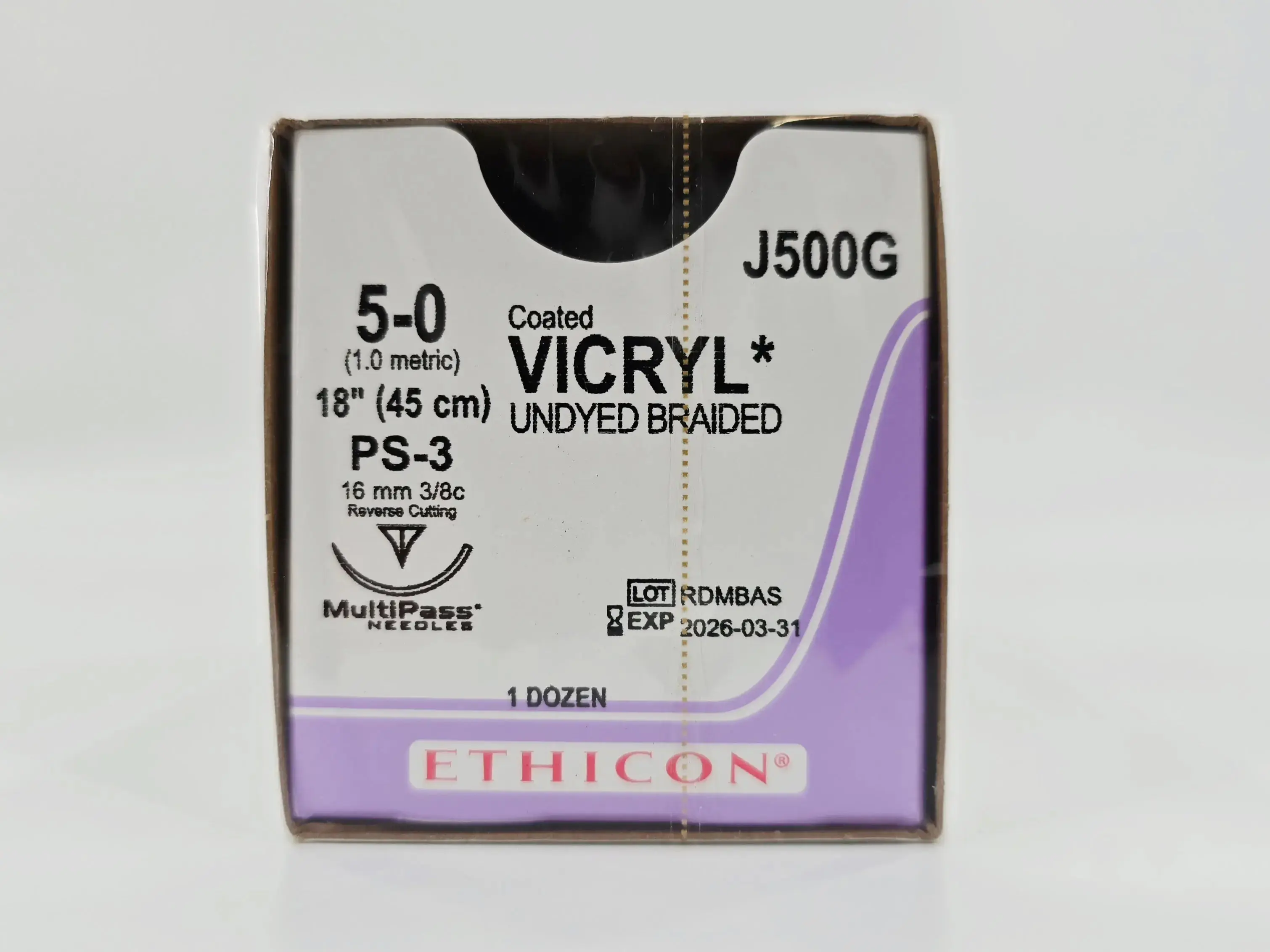 Ethicon J500G 5-0 Coated VICRYL Undyed 1X18" PS-3 16mm BX/12 - Image 2