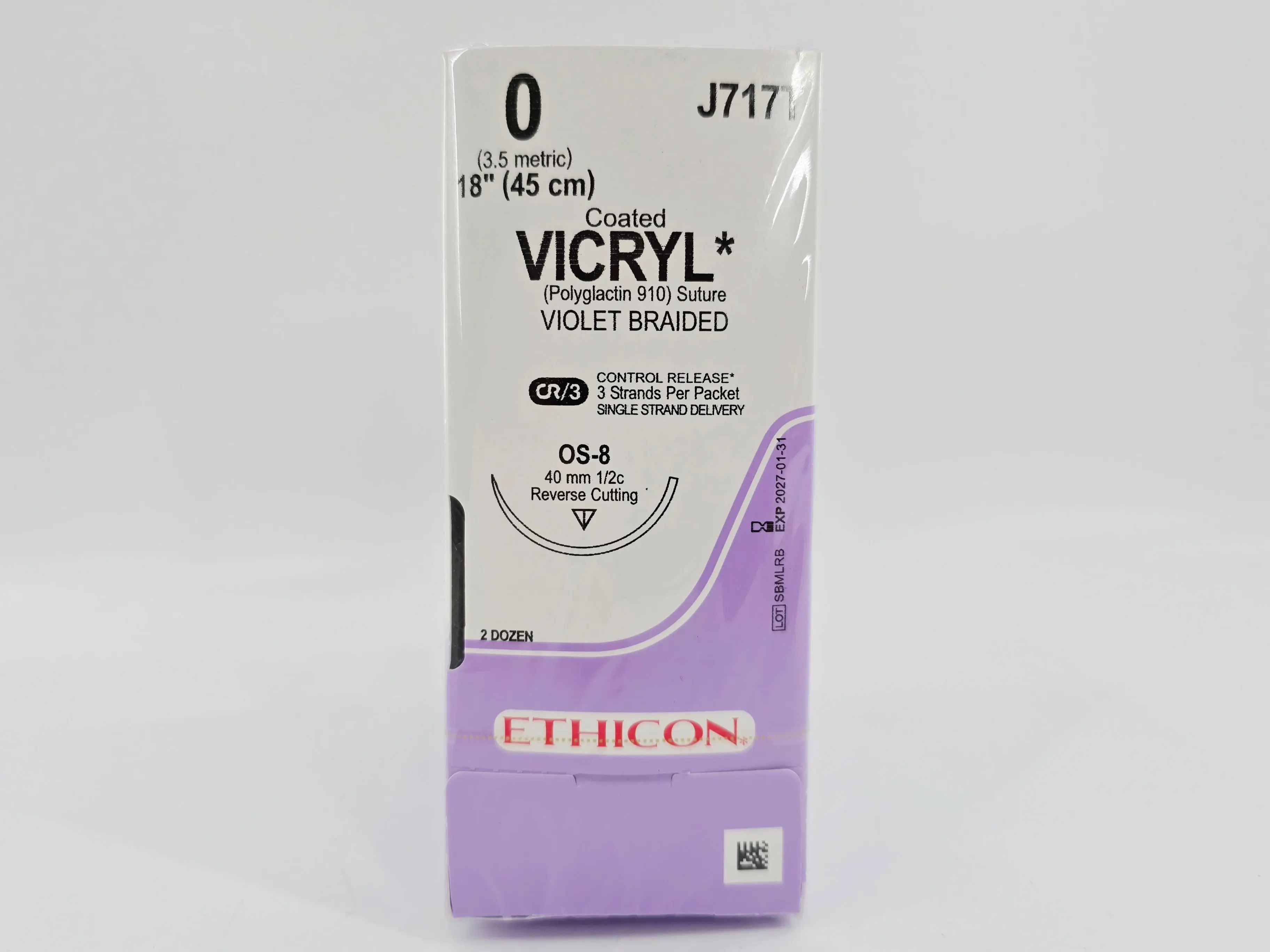Ethicon J717T 0 Coated VICRYL 3X18" OS-8 40mm CR/3 BX/24 - Image 2