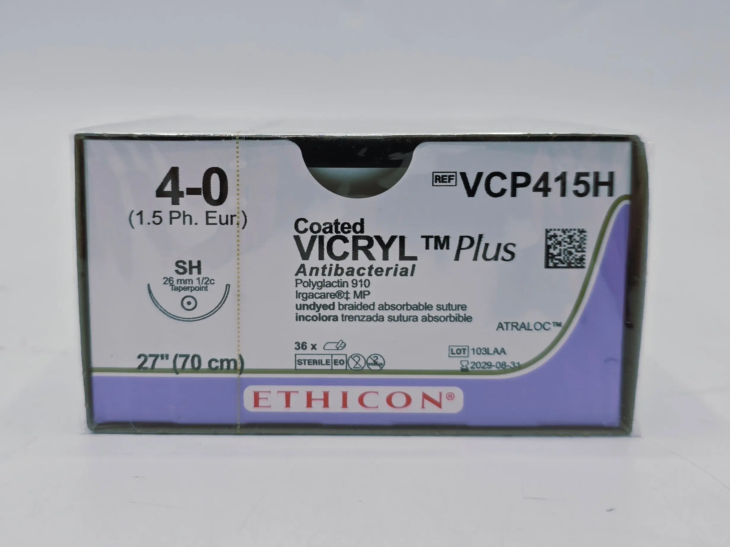 Ethicon VCP415H 4-0 Coated VICRYL Plus 1X27" SH BX/36 - Image 2
