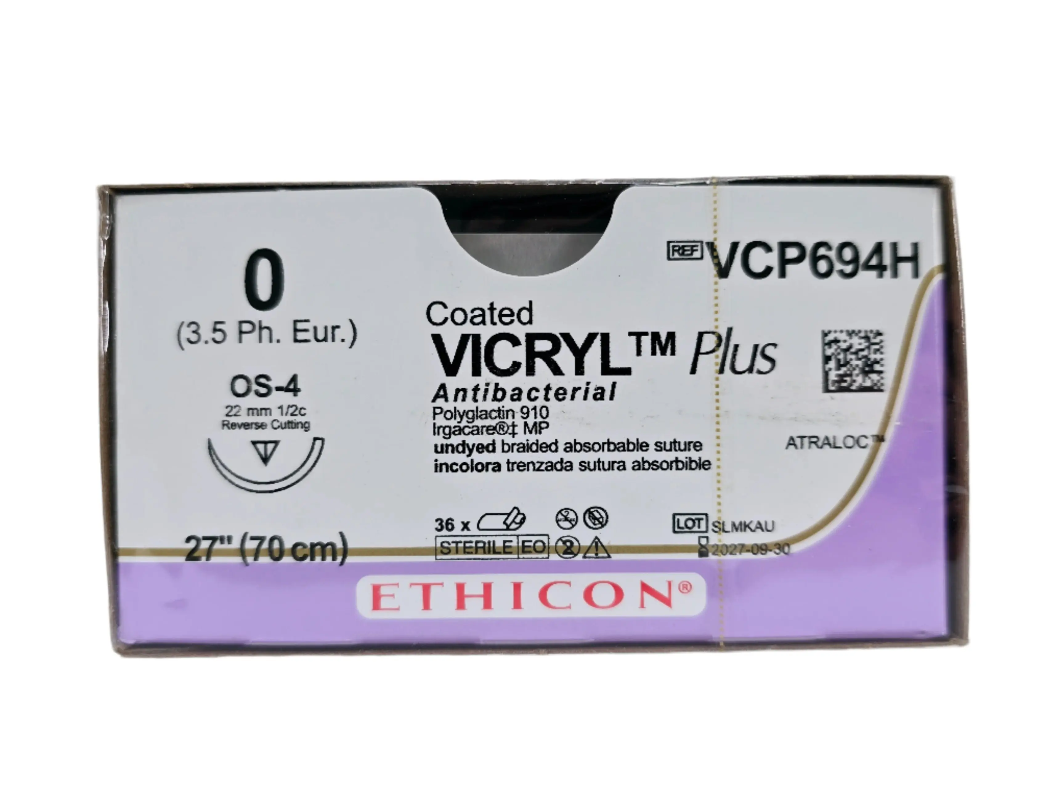 Ethicon VCP694H 0 COATED VICRYL PLUS UNDYED 1X27" OS-4 Box of 36 - Image 2