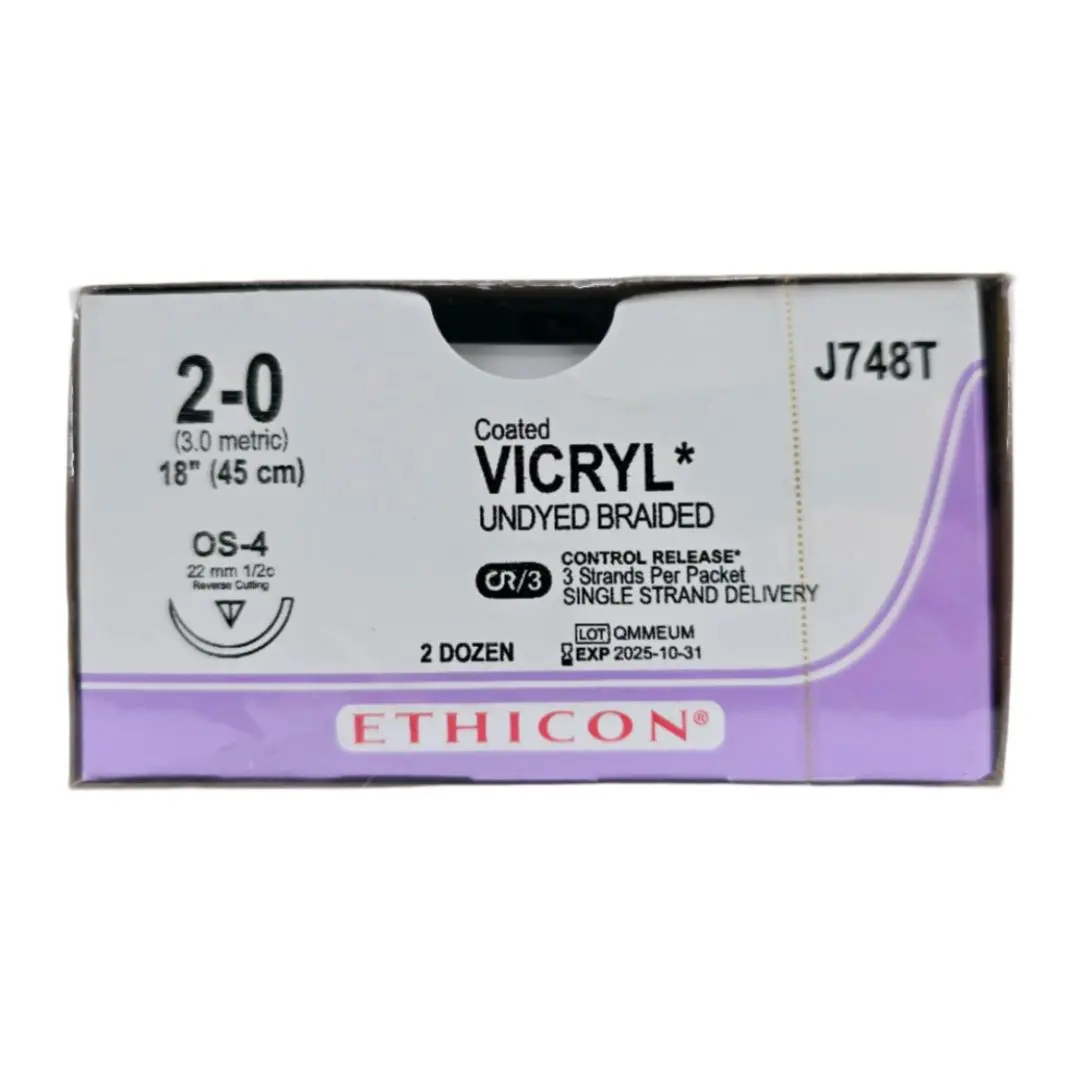 Ethicon J748T 2-0 Coated VICRYL Plus Violet 1X18" OS-4 Box of 24