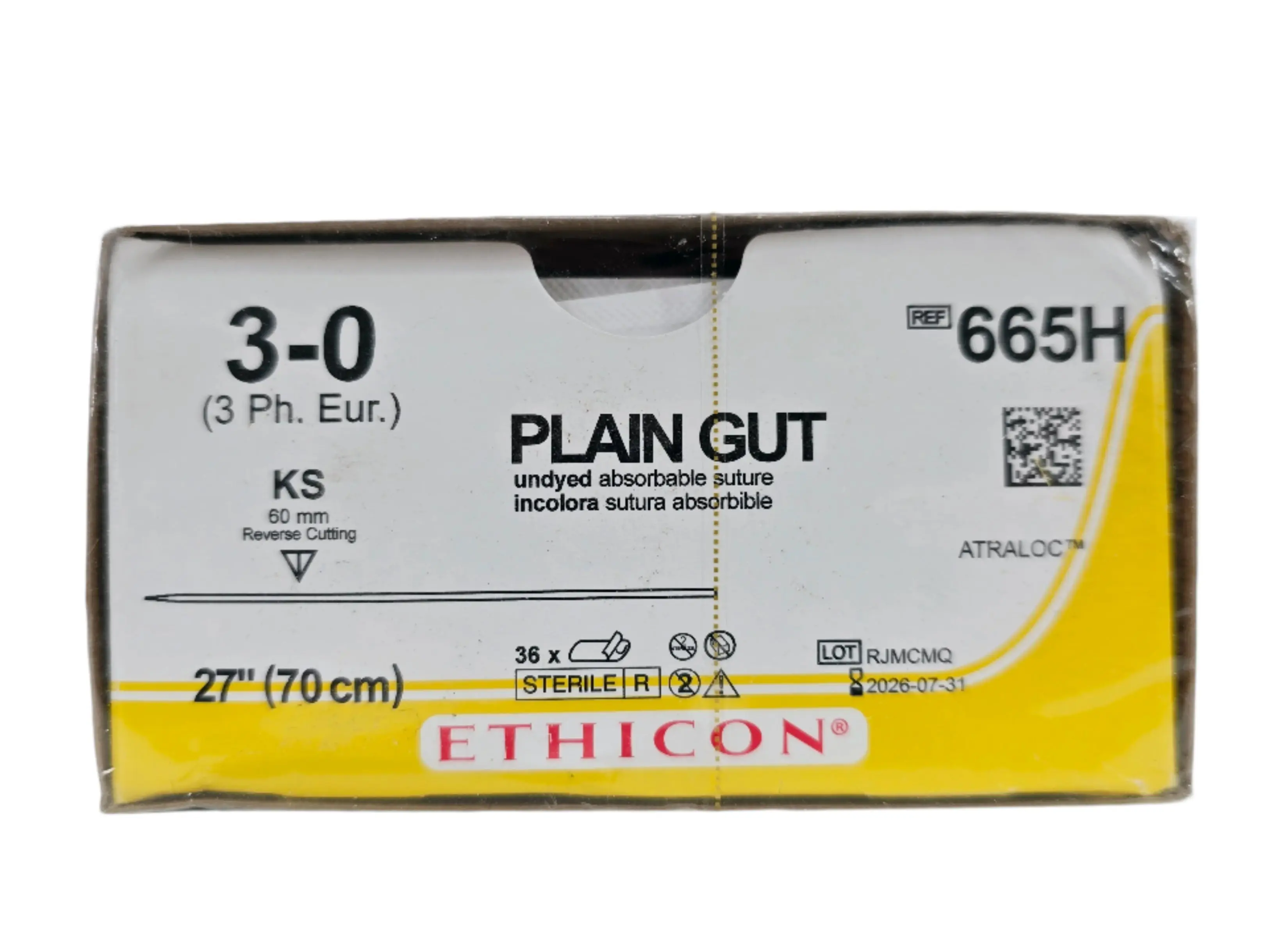 Ethicon 665H 3-0 Plain Gut Undyed 1X27" KS Box of 36 - Image 2