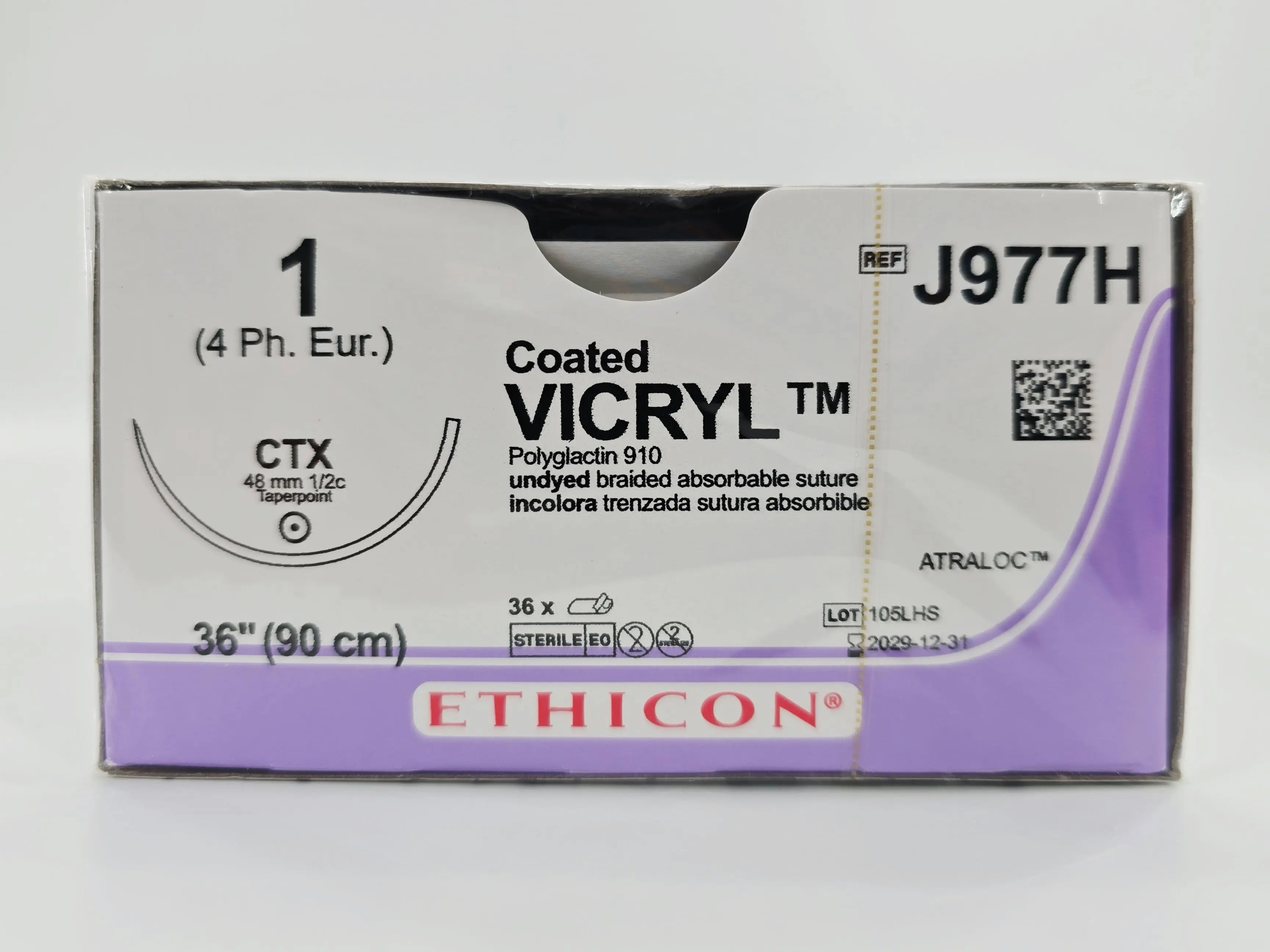 Ethicon J977H 1 Coated VICRYL 1X36" CTX 48mm ATRALOC BX/36 - Image 2
