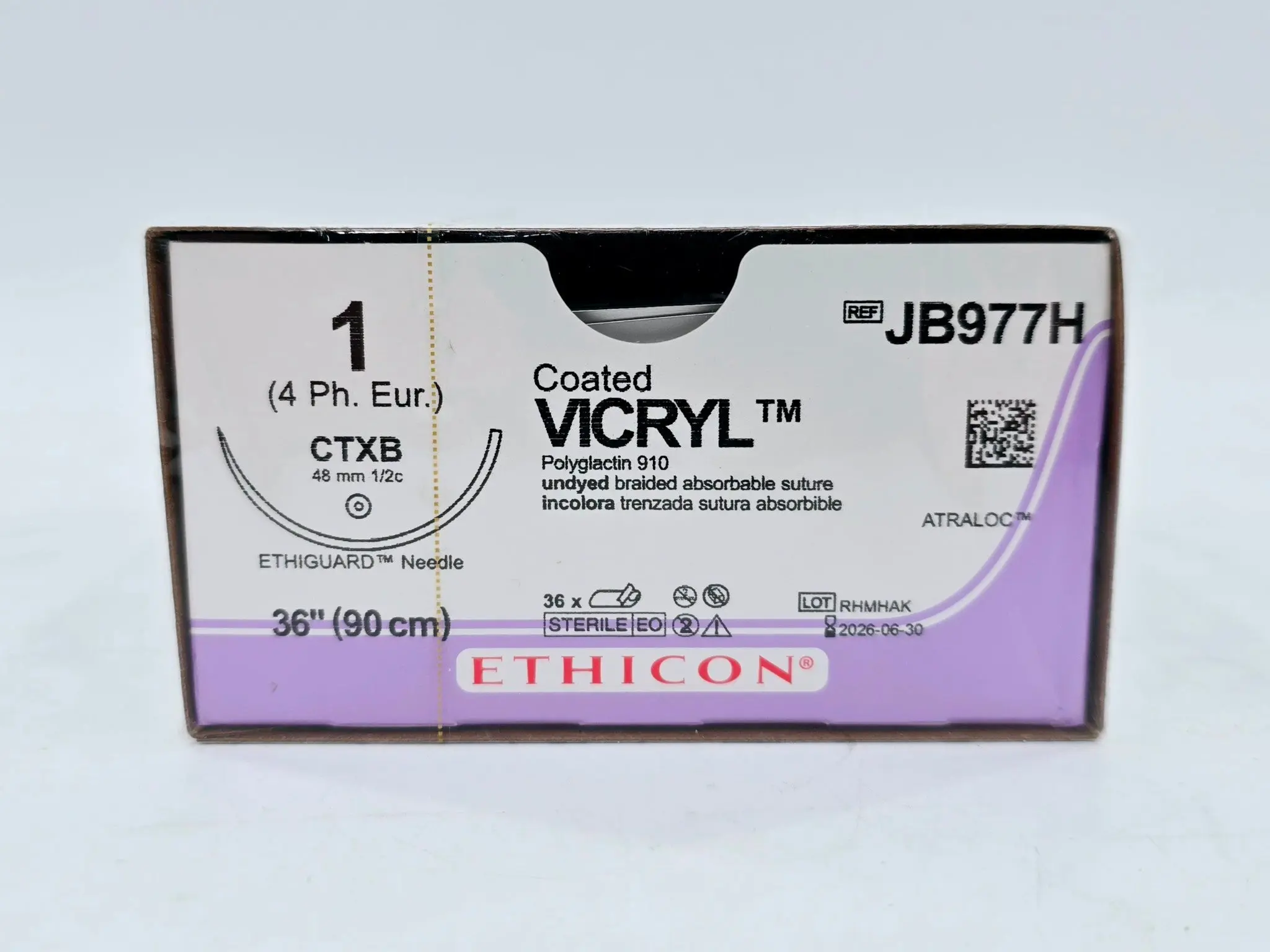 Ethicon JB977H 1 COATED VICRYL UNDYED 1X36" CTXB Box of 36 - Image 2