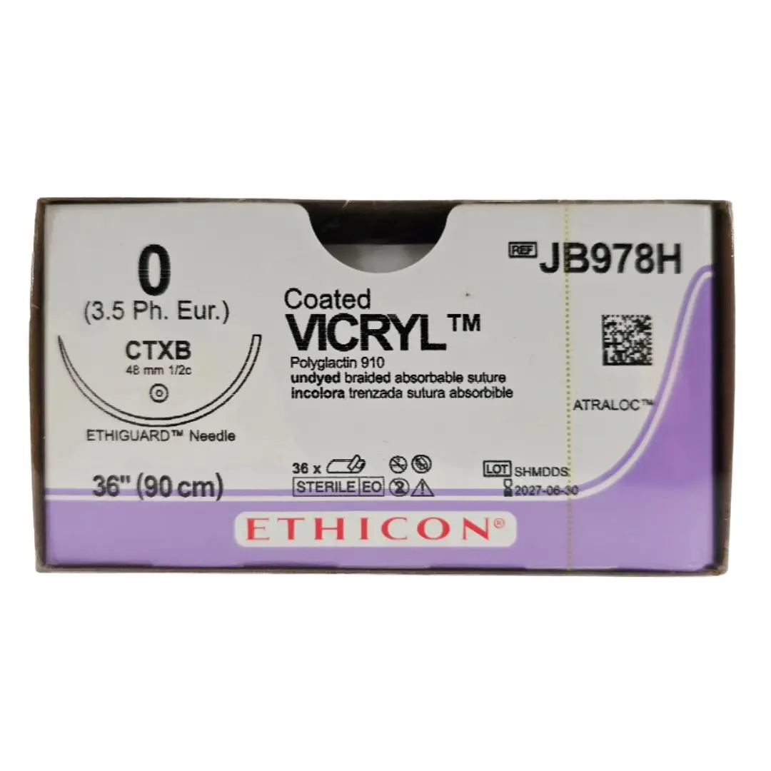 Ethicon JB978H 0 Coated VICRYL 1X36" CTXB 48mm ETHIGUARD Blunt Point BX/36