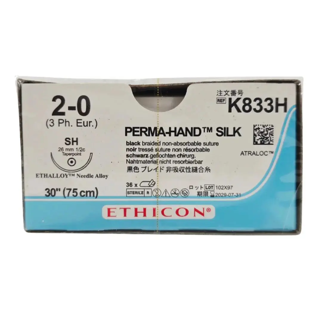 Ethicon K833H 2-0 PERMA-HAND SILK 1X30" Black SH 26mm ETHALLOY BX/36