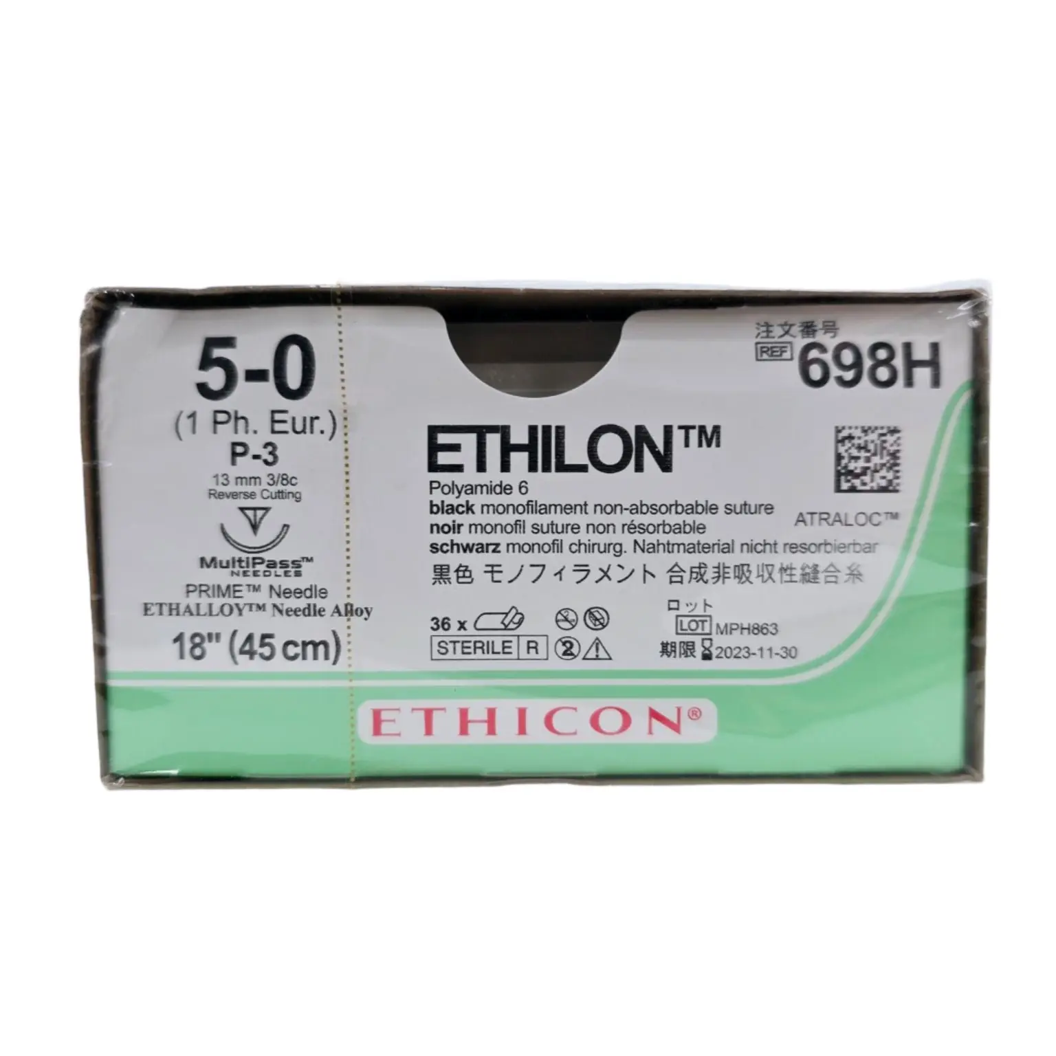 Ethicon 698H 5-0 Ethilon Black 1x18" P-3 Box of 36