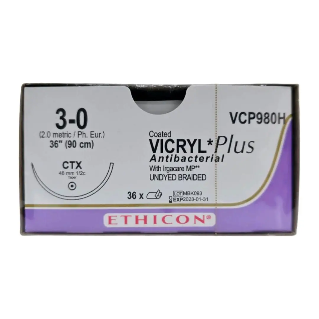 Ethicon VCP980H 3-0 Coated Vicryl Plus Undyed 1x36" CTX Box of 36