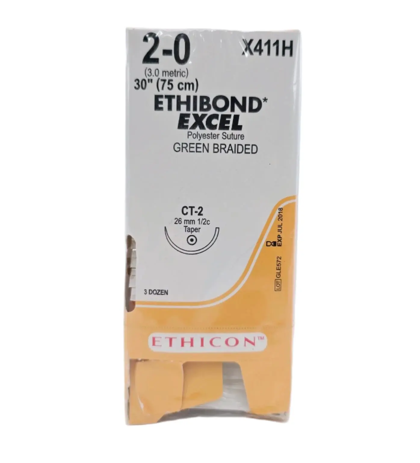 Ethicon X411H 2-0 Ethibond Green 1x30" CT-2 Box Of 34