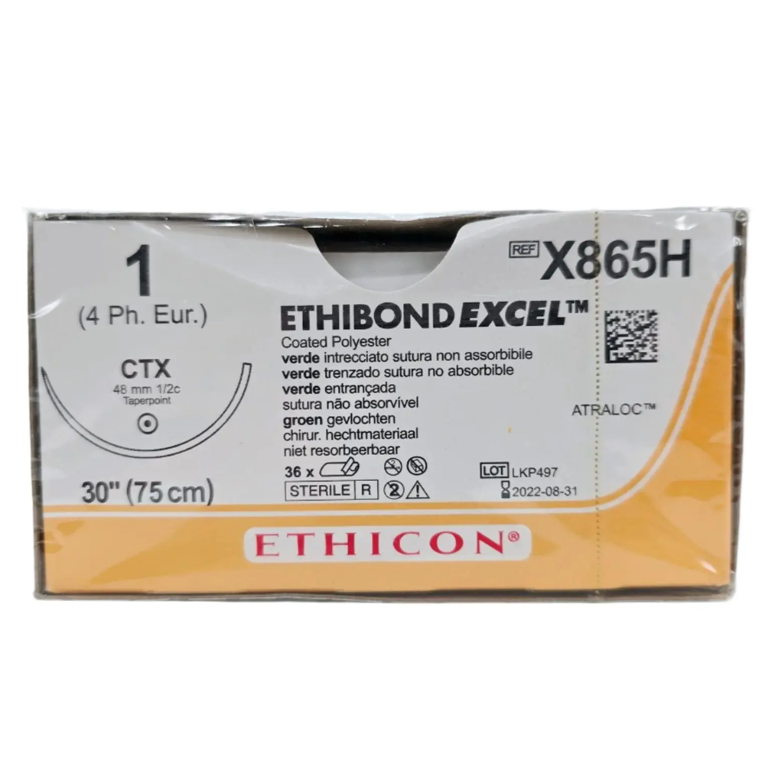 Ethicon X865H 1 Ethibond EXCEL Green 1x30" CTX Box Of 36