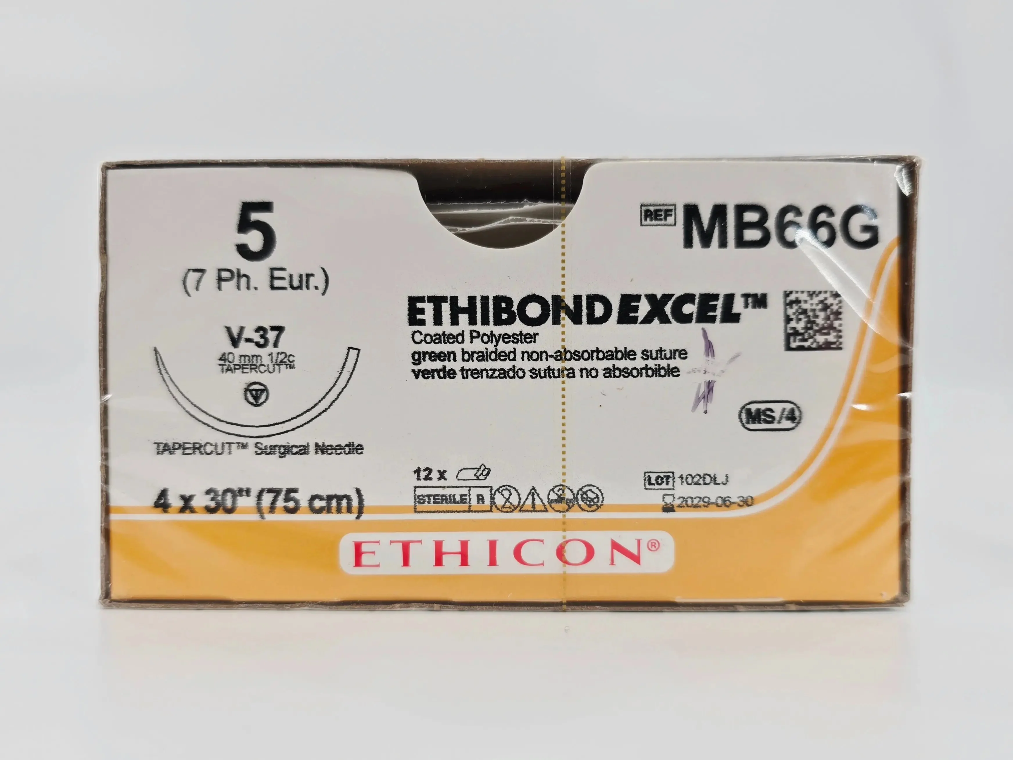 Ethicon MB66G ETHIBOND EXCEL 5 4x30" V-37 40mm TAPERCUT BX/12 - Image 2