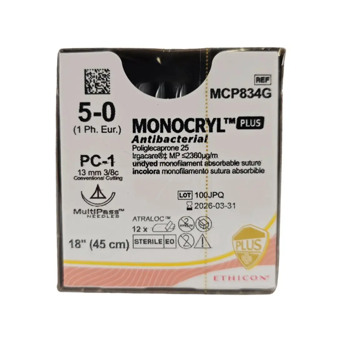 Ethicon MCP834G 5-0 MONOCRYL Plus Antibacterial 1X18" PC-1 Box of 12