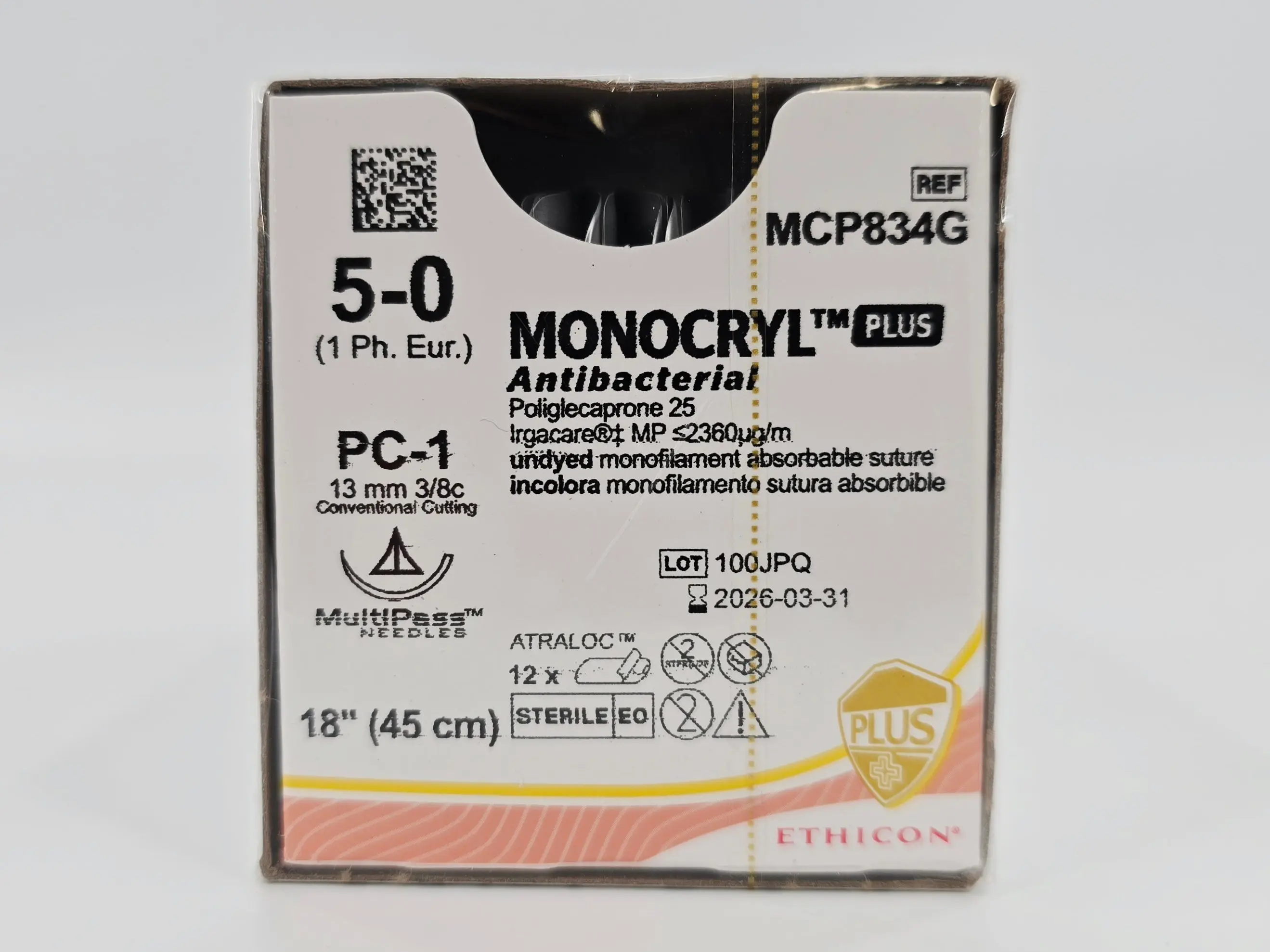 Ethicon MCP834G 5-0 MONOCRYL Plus Antibacterial 1X18" PC-1 Box of 12 - Image 2