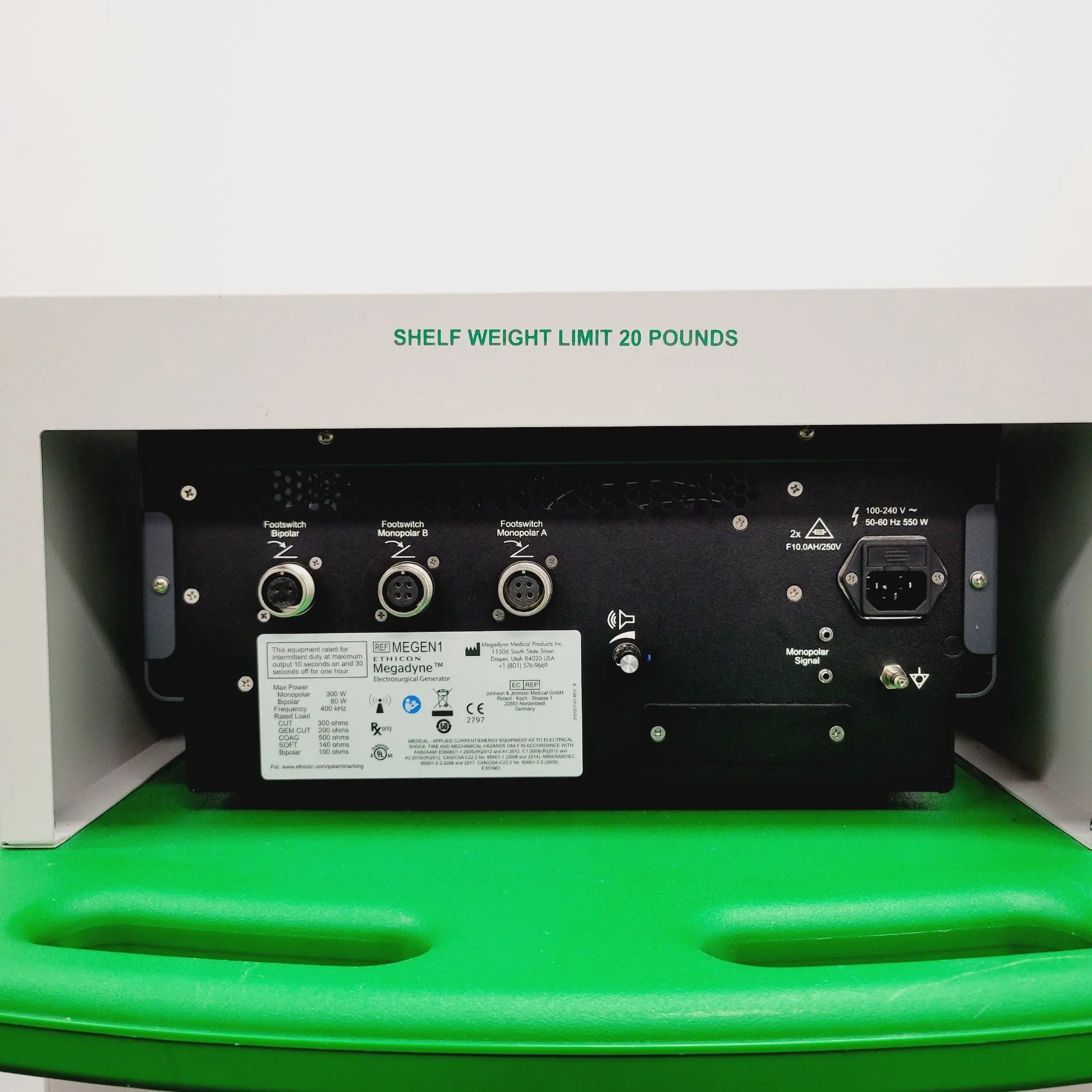 Ethicon Megadyne MEGEN1 Electrosurgical Generator w/ Foot Pedal & Rolling Cart - Image 5