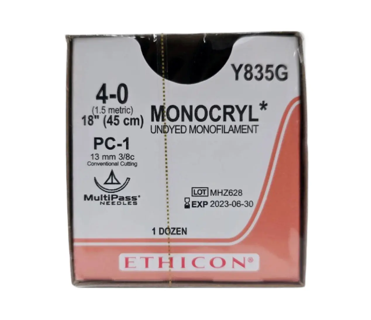 Ethicon Monocryl Y835G 4-0 Undyed 1x18" PC-1 Box Of 12