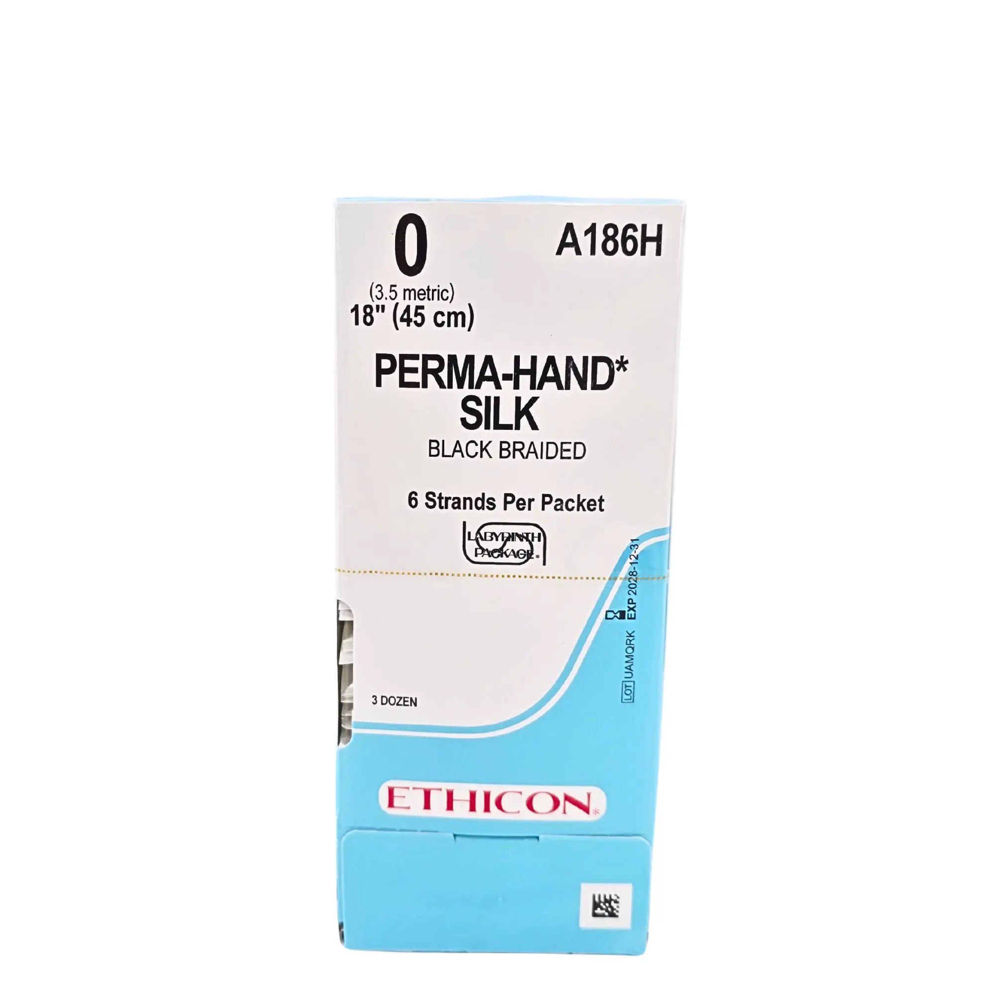 Ethicon Perma-Hand Silk A186H Suture - Size 4-0, 30" Black Braided, PS-2 Needle (Box of 36)