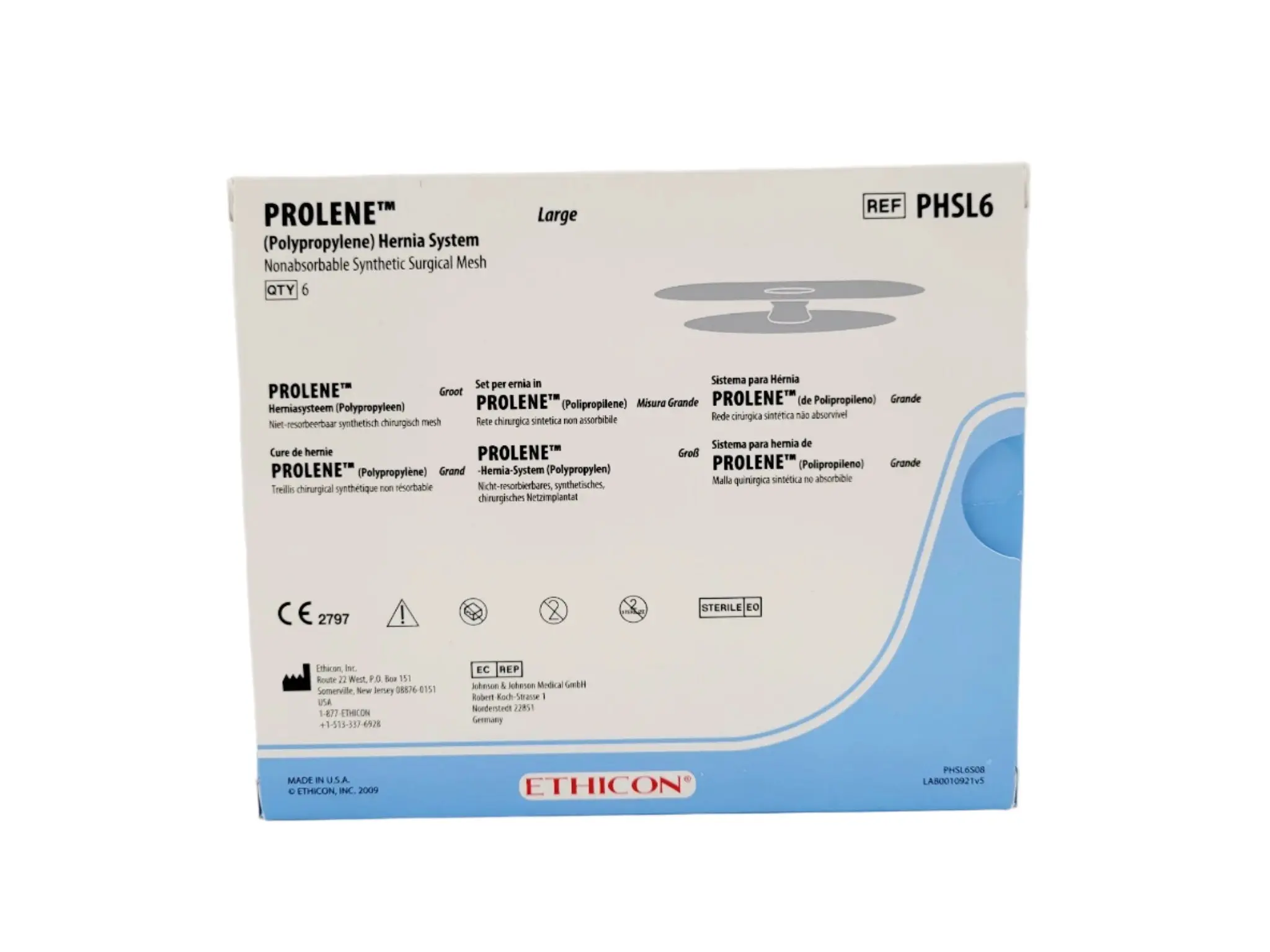 Ethicon PHSL6 PROLENE Polypropylene Hernia System Large Box of 6