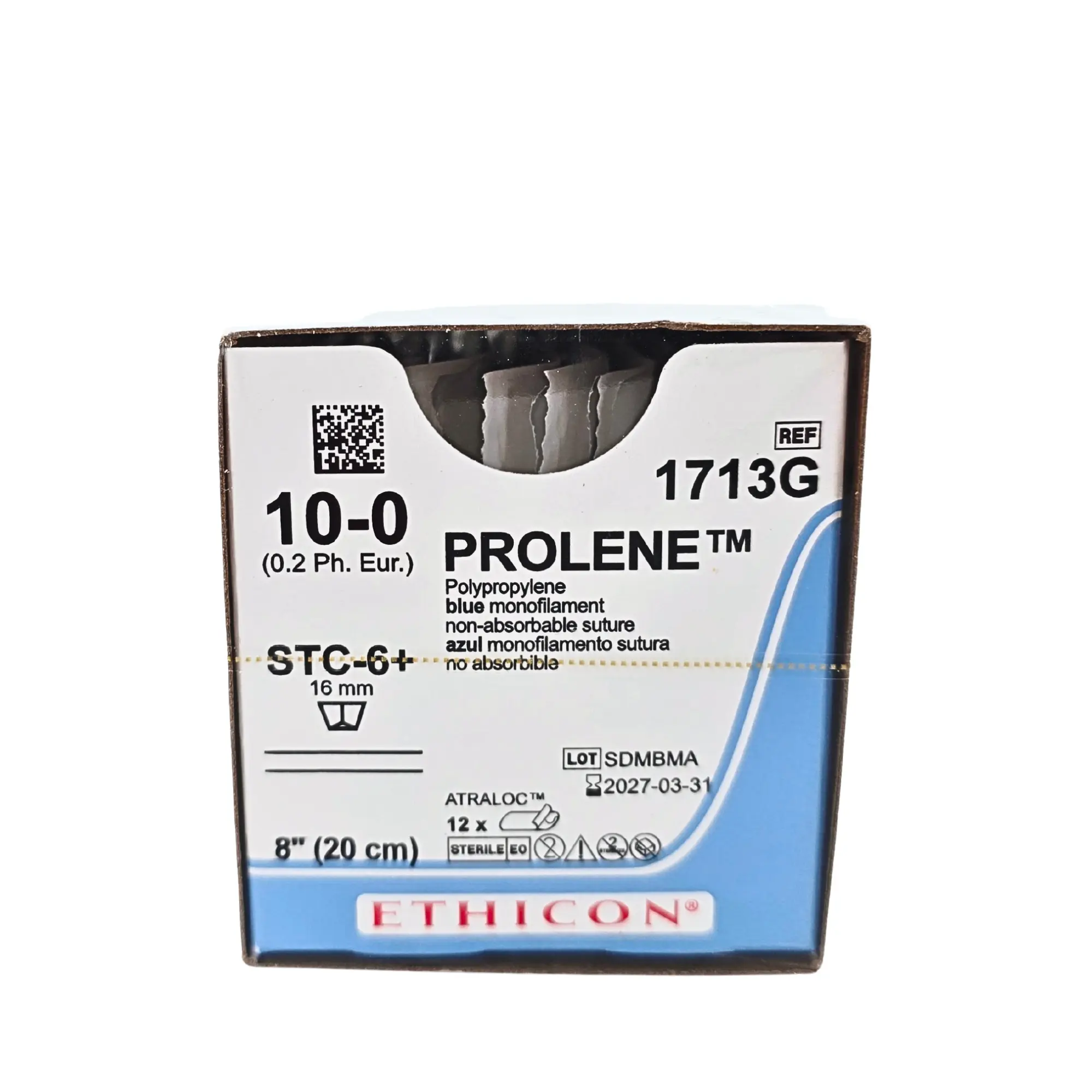 Ethicon Prolene 1713G Suture - Size 10-0, 8" Blue Monofilament, STC-6 Needle (Box of 12)
