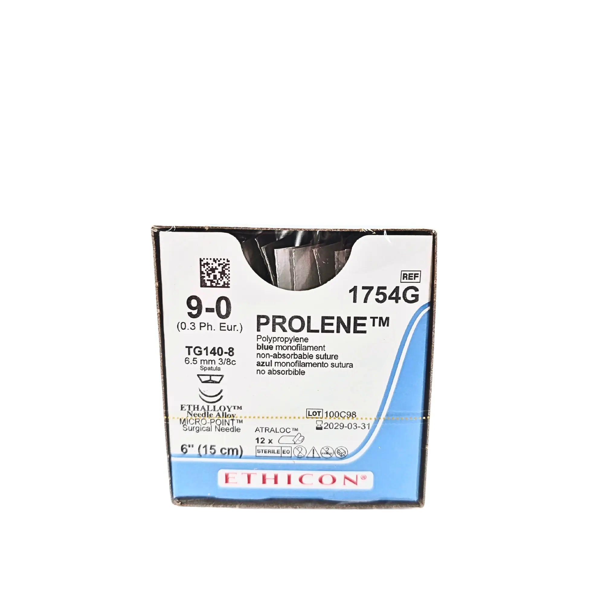 Ethicon Prolene 1754G Suture - Size 4-0, 18" Blue Monofilament, PS-2 Needle (Box of 12)