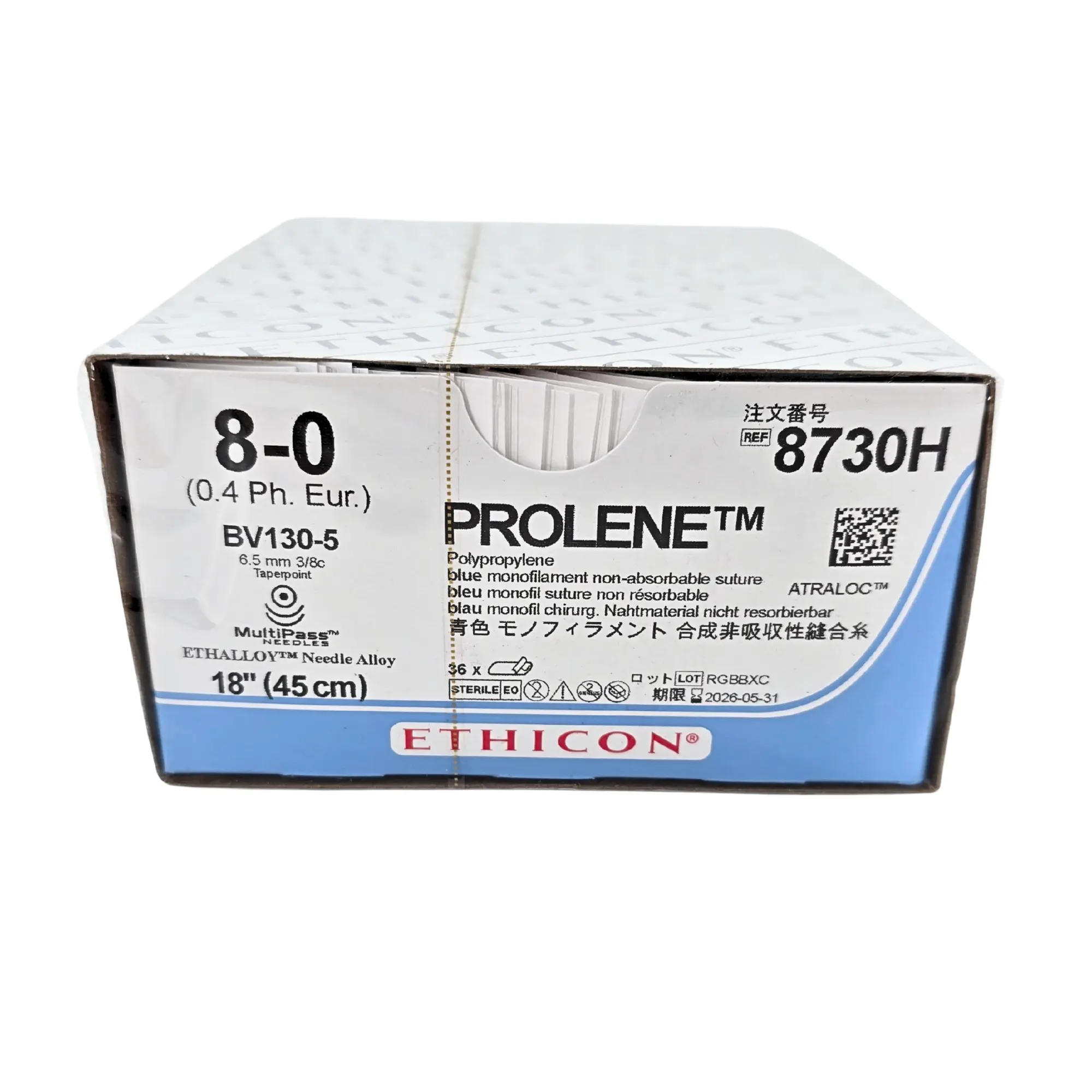 Ethicon Prolene 8730H Suture - Size 6-0, 18" Blue Monofilament, C-1 Needle (Box of 36) - Image 2