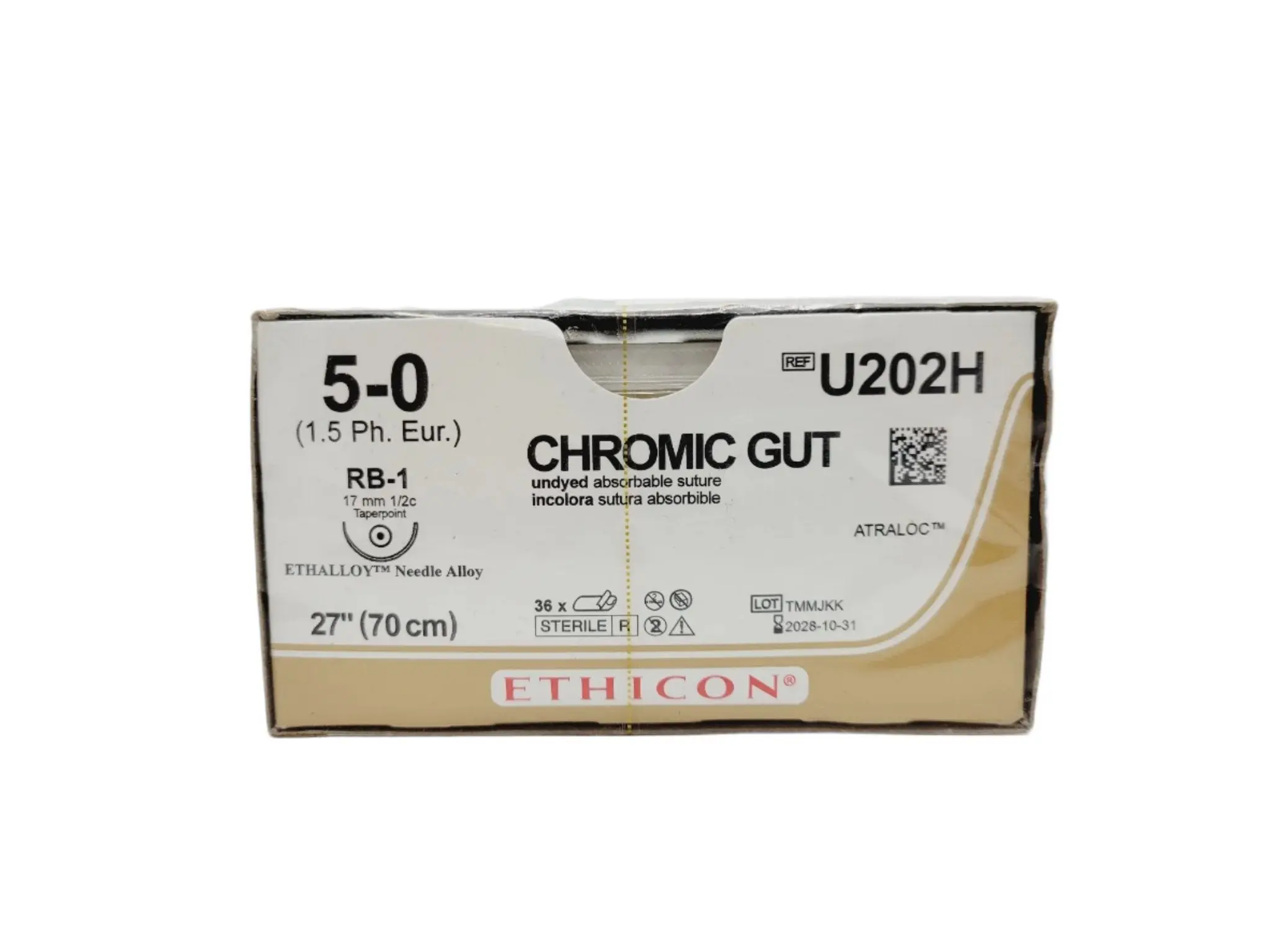 Ethicon U202H 5-0 CHROMIC GUT Naturally BROWN 1X27" RB-1 Box of 36