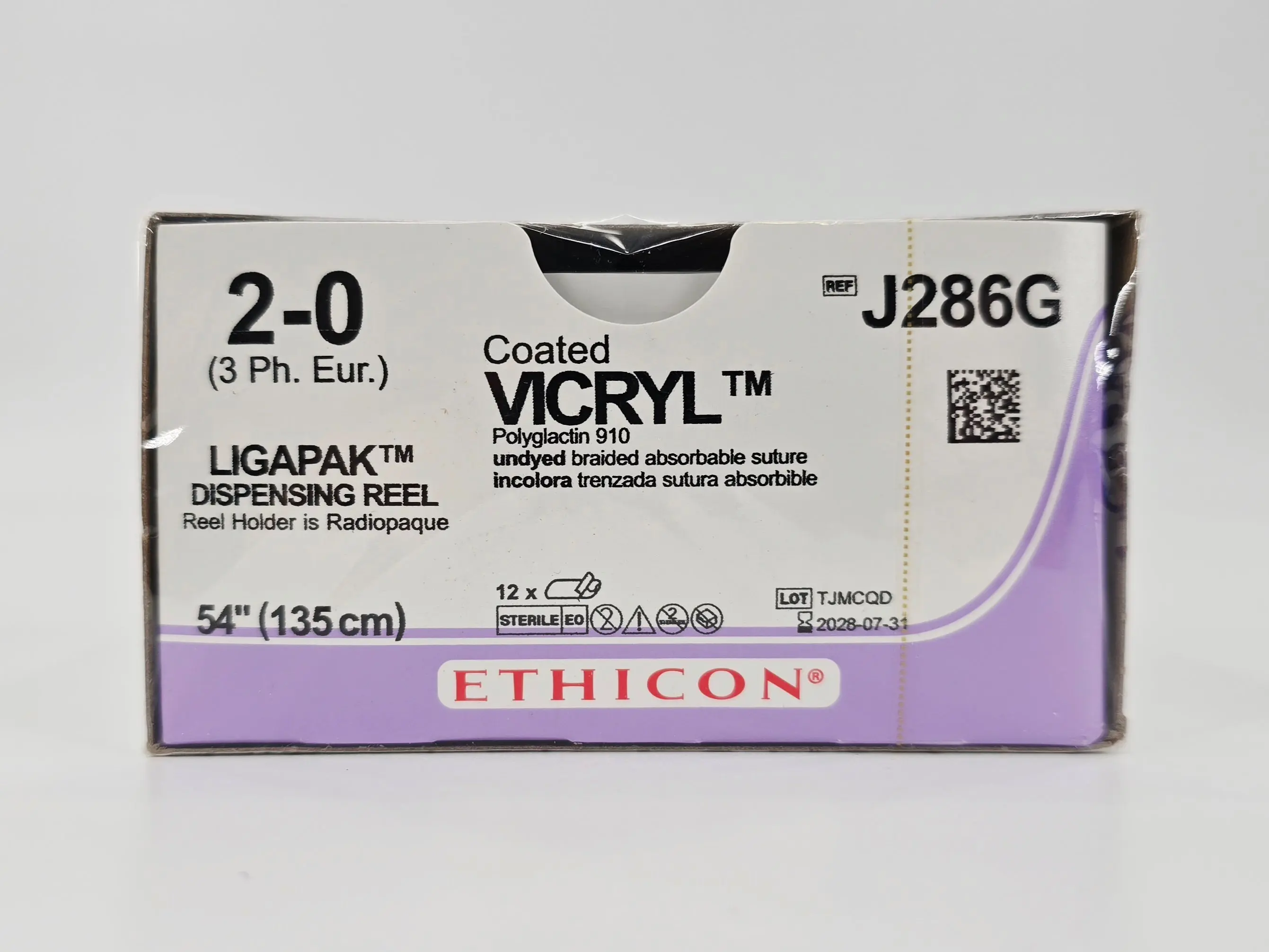 Ethicon J286G 2-0 Coated VICRYL Violet 1X54" LIGAPAK Dispensing Reel BX/12 - Image 2